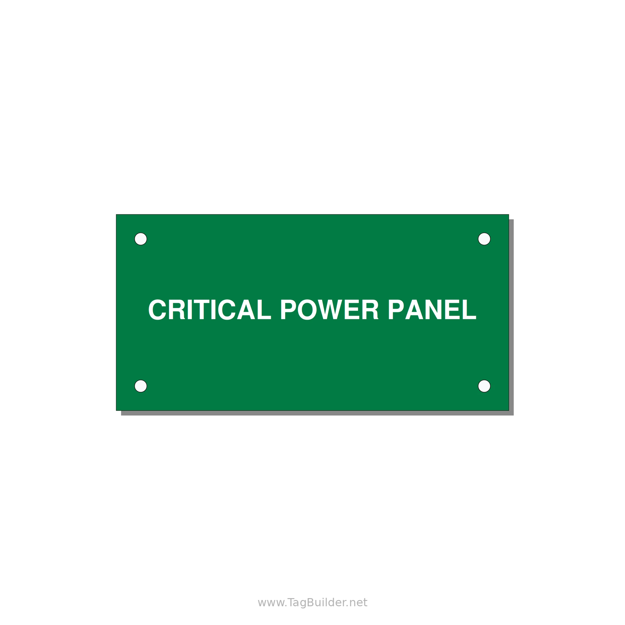4.0x2.0" Panel Identification Label - CRITICAL POWER PANEL — 4x2" White on Green, Holes