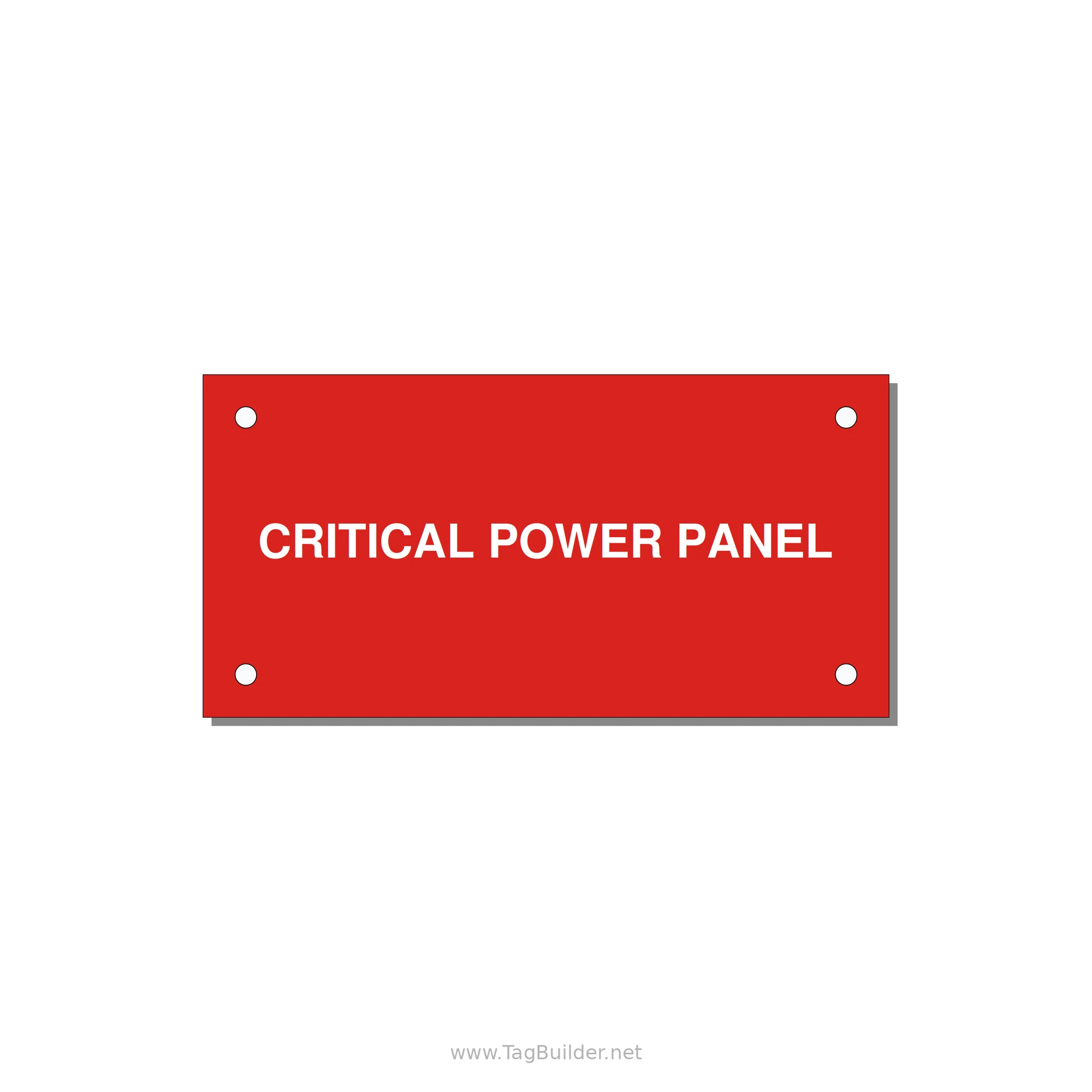 4.0x2.0" Panel Identification Label - CRITICAL POWER PANEL — 4x2" White on Red, Holes