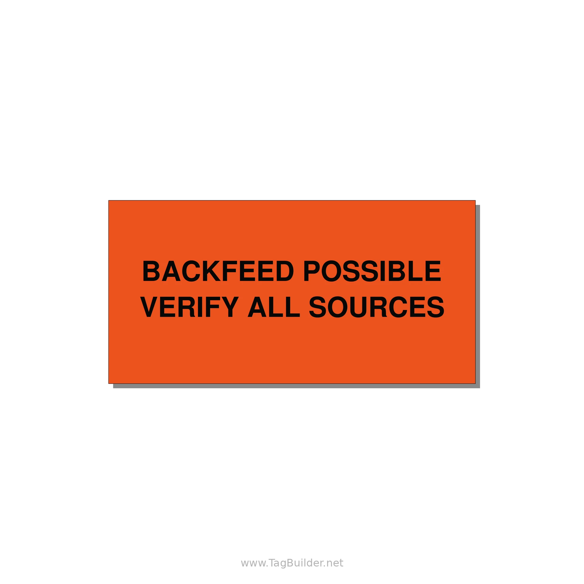 4.0x2.0" Safety Label - BACKFEED POSSIBLE VERIFY — 4x2" Black on Orange, Adhesive
