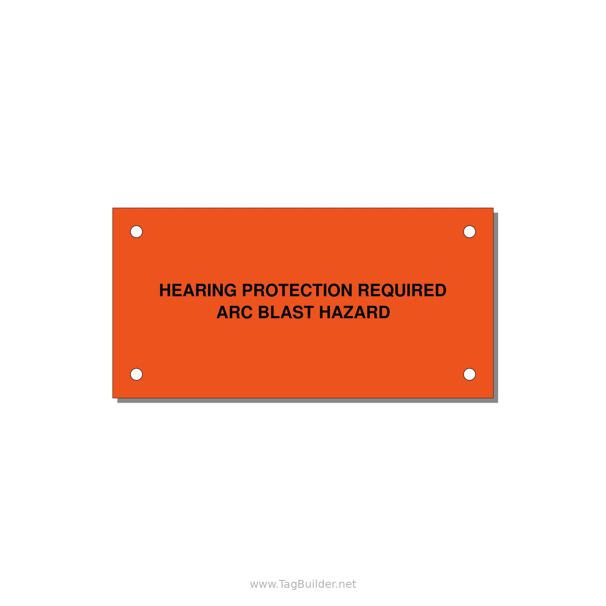 4.0x2.0" Safety Label - HEARING PROTECTION REQUIR — 4x2" Black on Orange, Holes