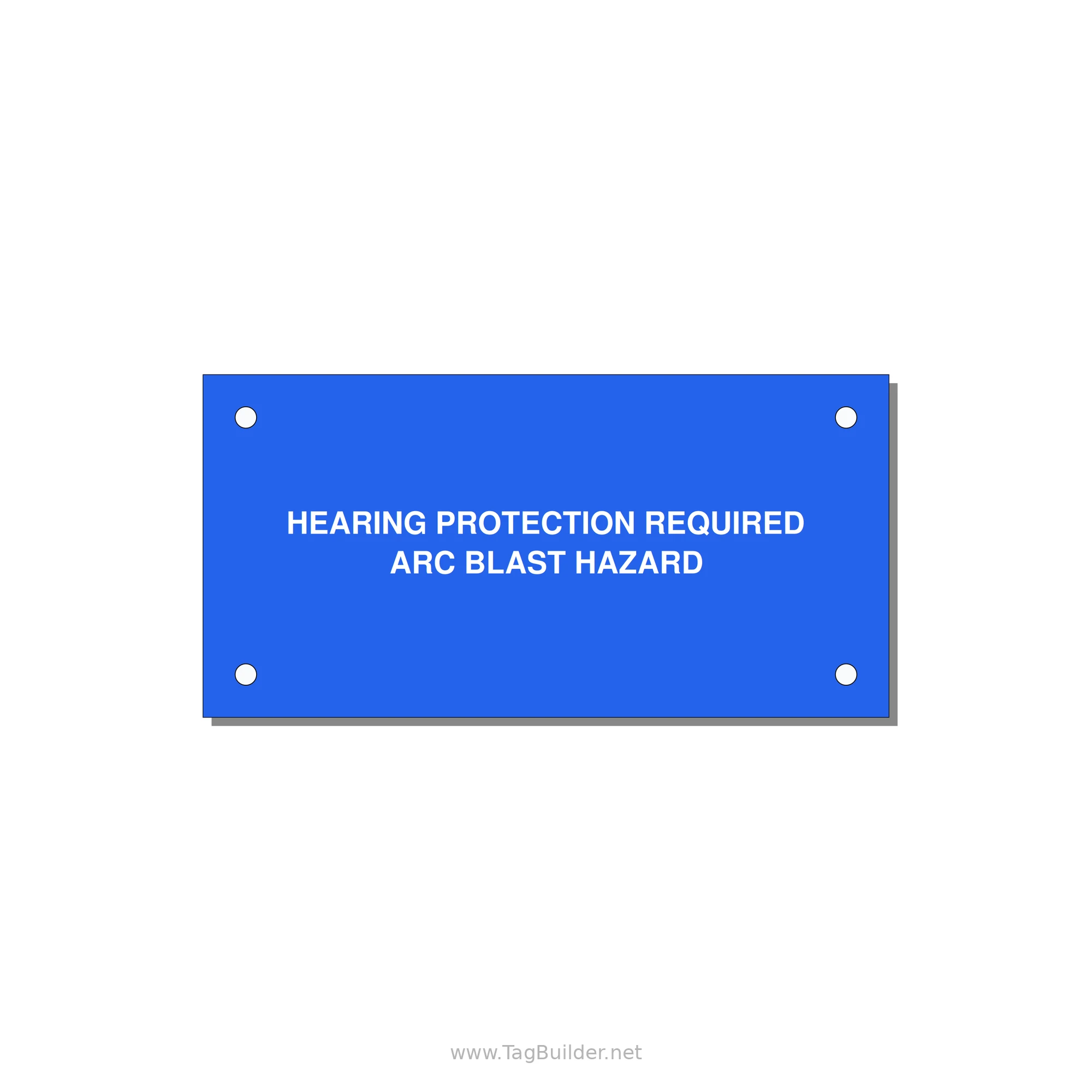 4.0x2.0" Safety Label - HEARING PROTECTION REQUIR — 4x2" White on Blue, Holes