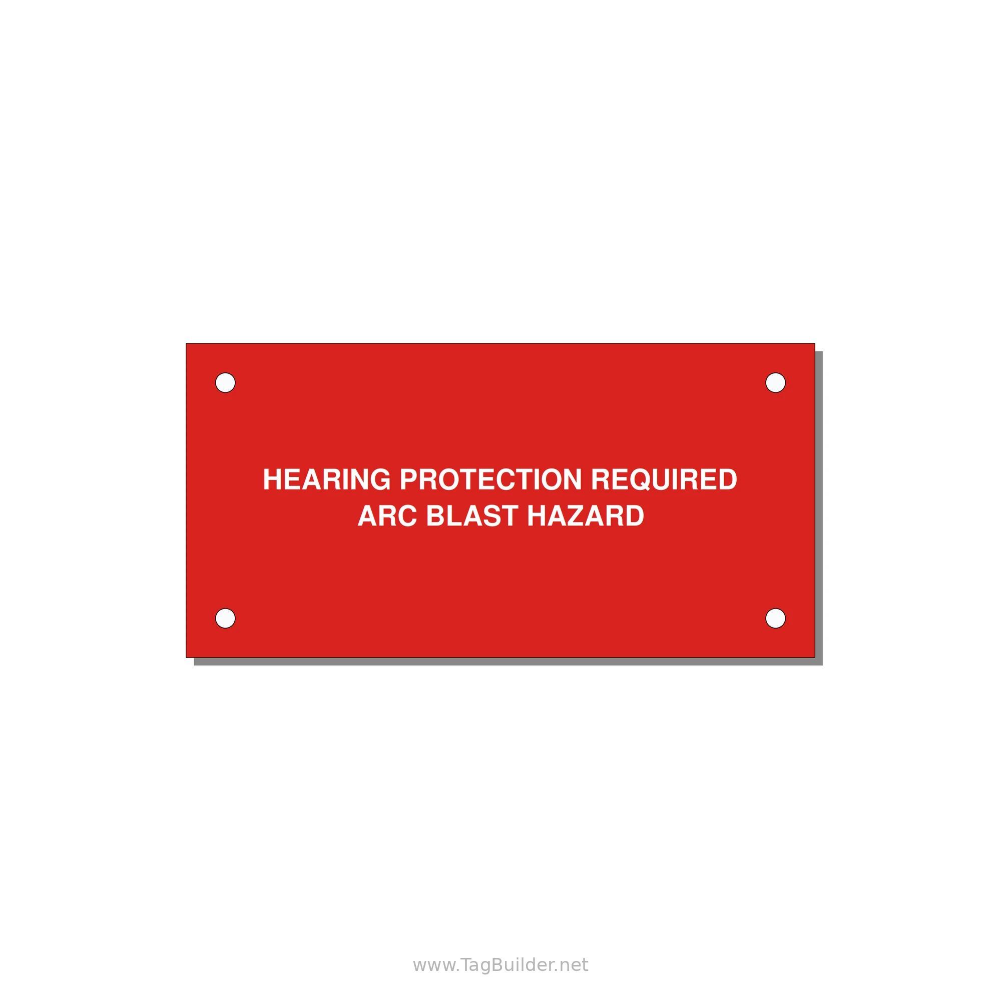 4.0x2.0" Safety Label - HEARING PROTECTION REQUIR — 4x2" White on Red, Holes
