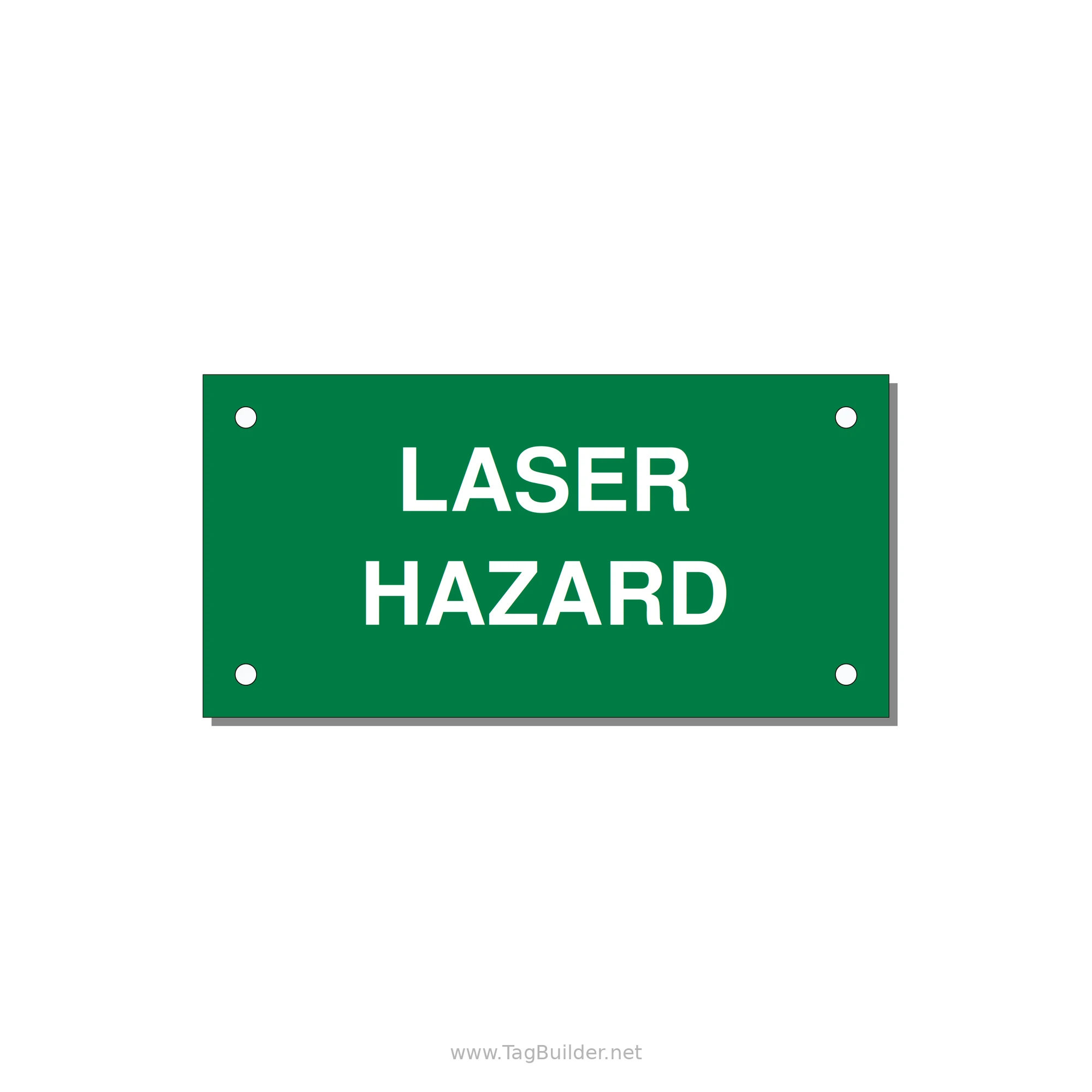 4.0x2.0" Safety Label - LASER HAZARD — 4x2" White on Green, Holes