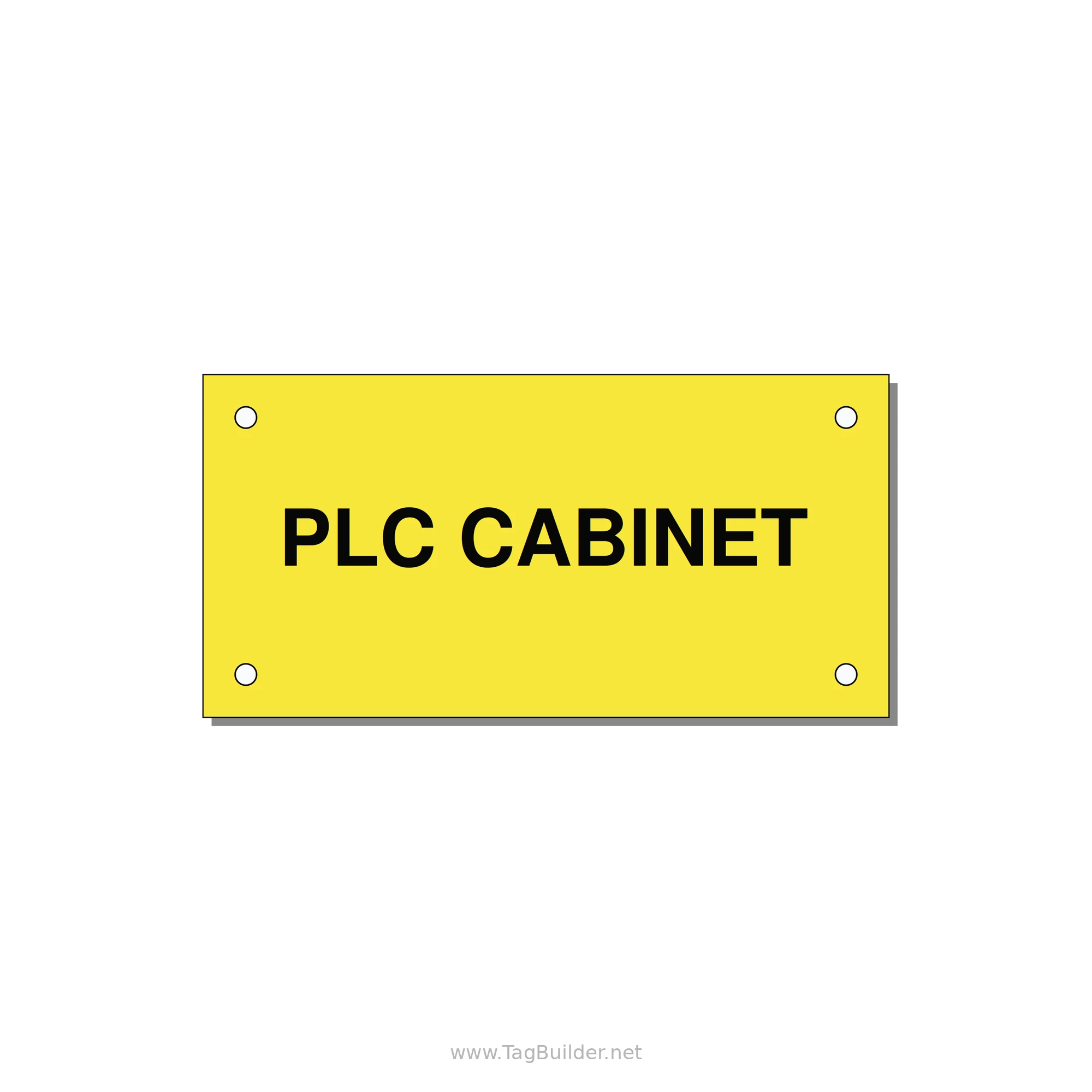 4.0x2.0" Safety Label - PLC CABINET — 4x2" Black on Yellow, Holes