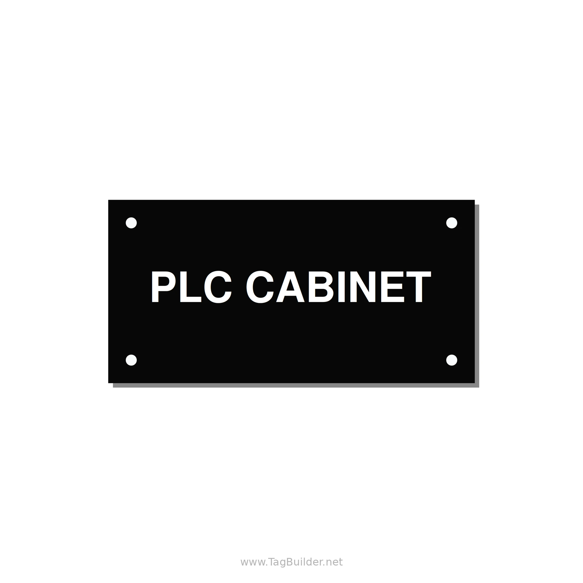 4.0x2.0" Safety Label - PLC CABINET — 4x2" White on Black, Holes