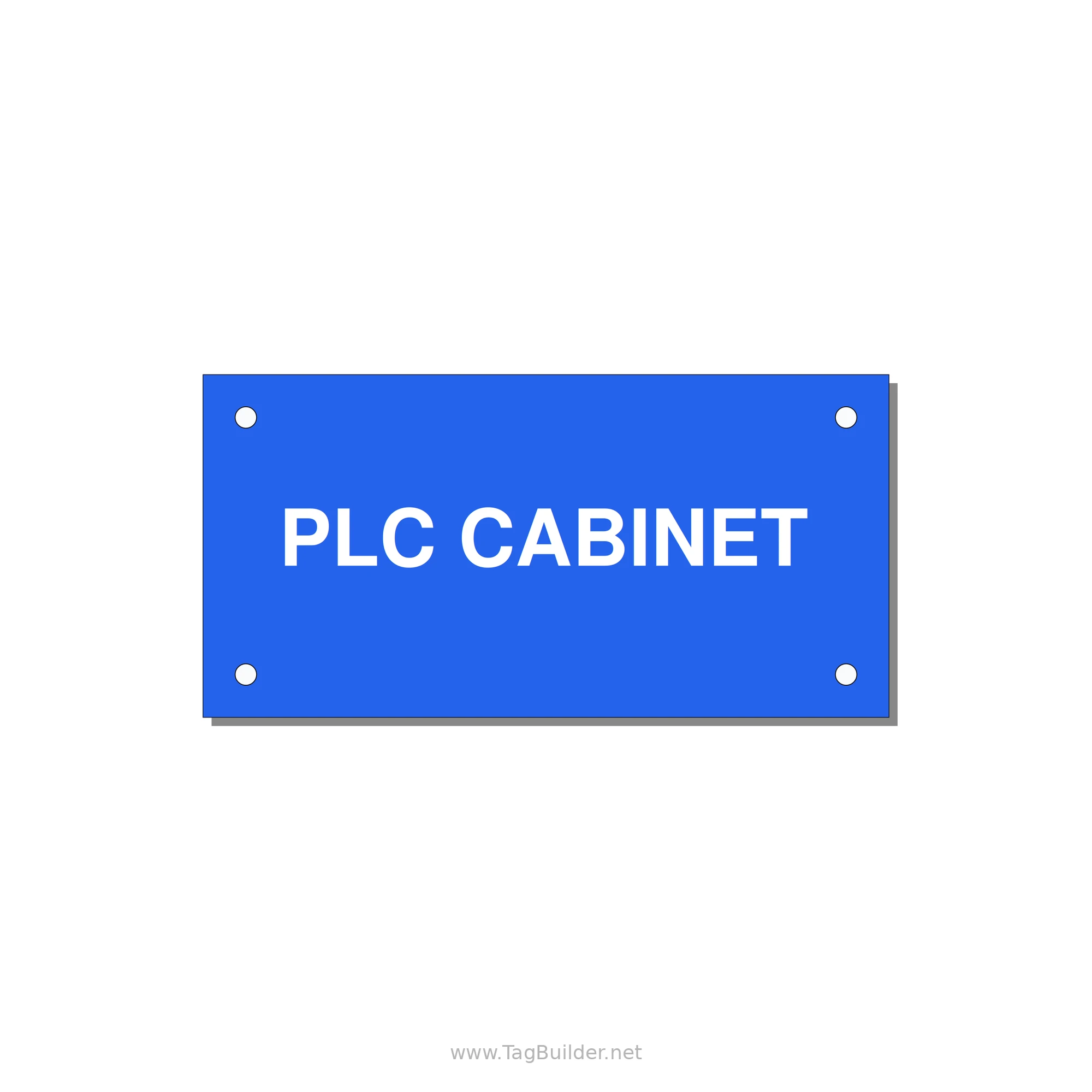 4.0x2.0" Safety Label - PLC CABINET — 4x2" White on Blue, Holes