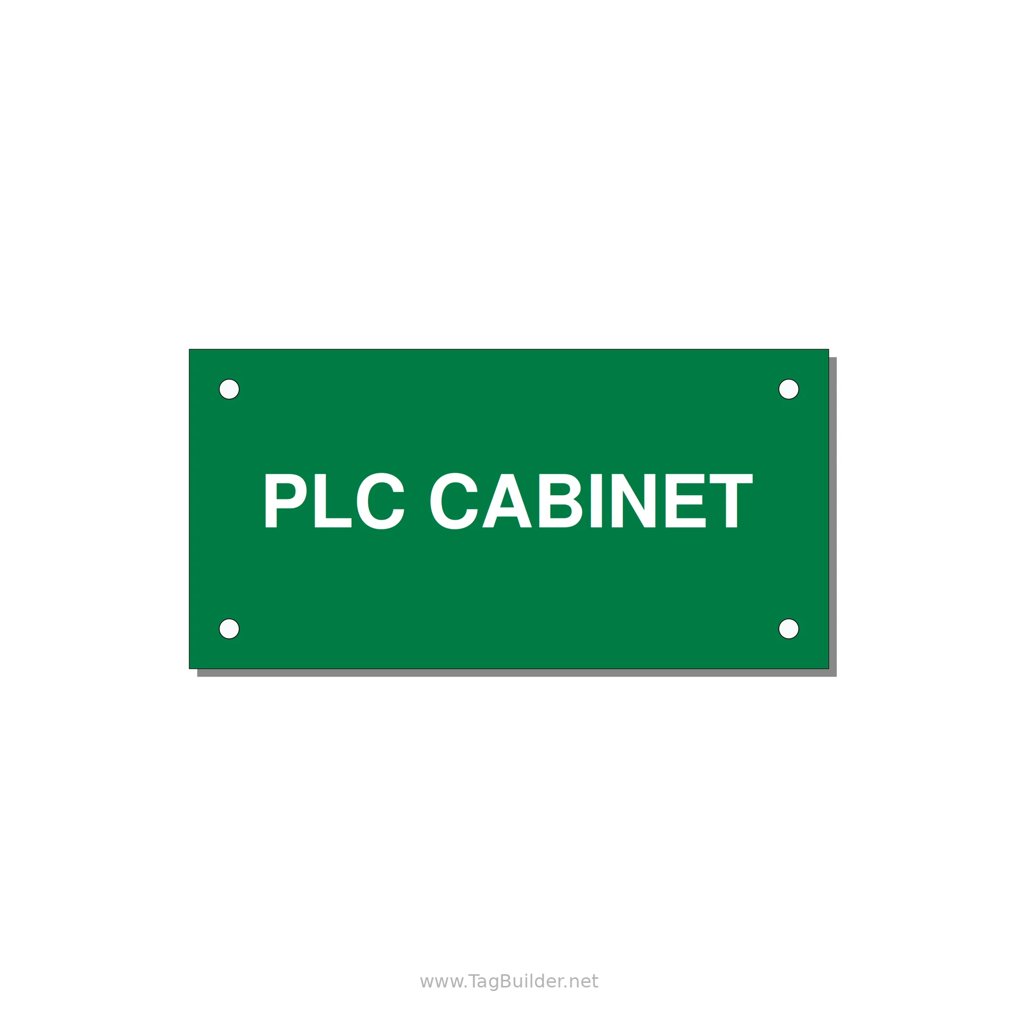 4.0x2.0" Safety Label - PLC CABINET — 4x2" White on Green, Holes
