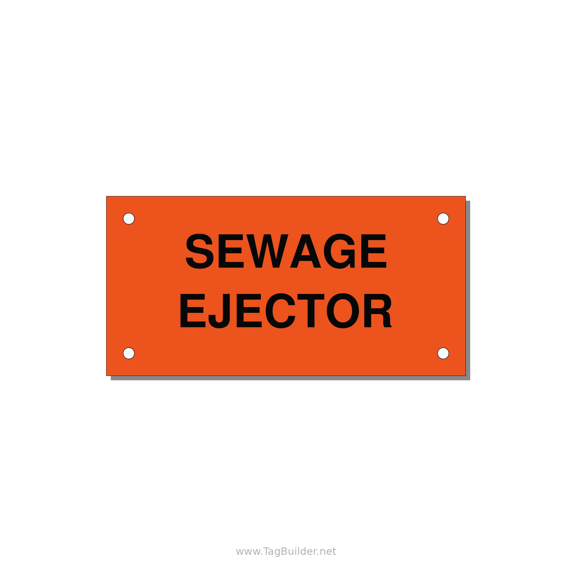 4.0x2.0" Safety Label - SEWAGE EJECTOR — 4x2" Black on Orange, Holes