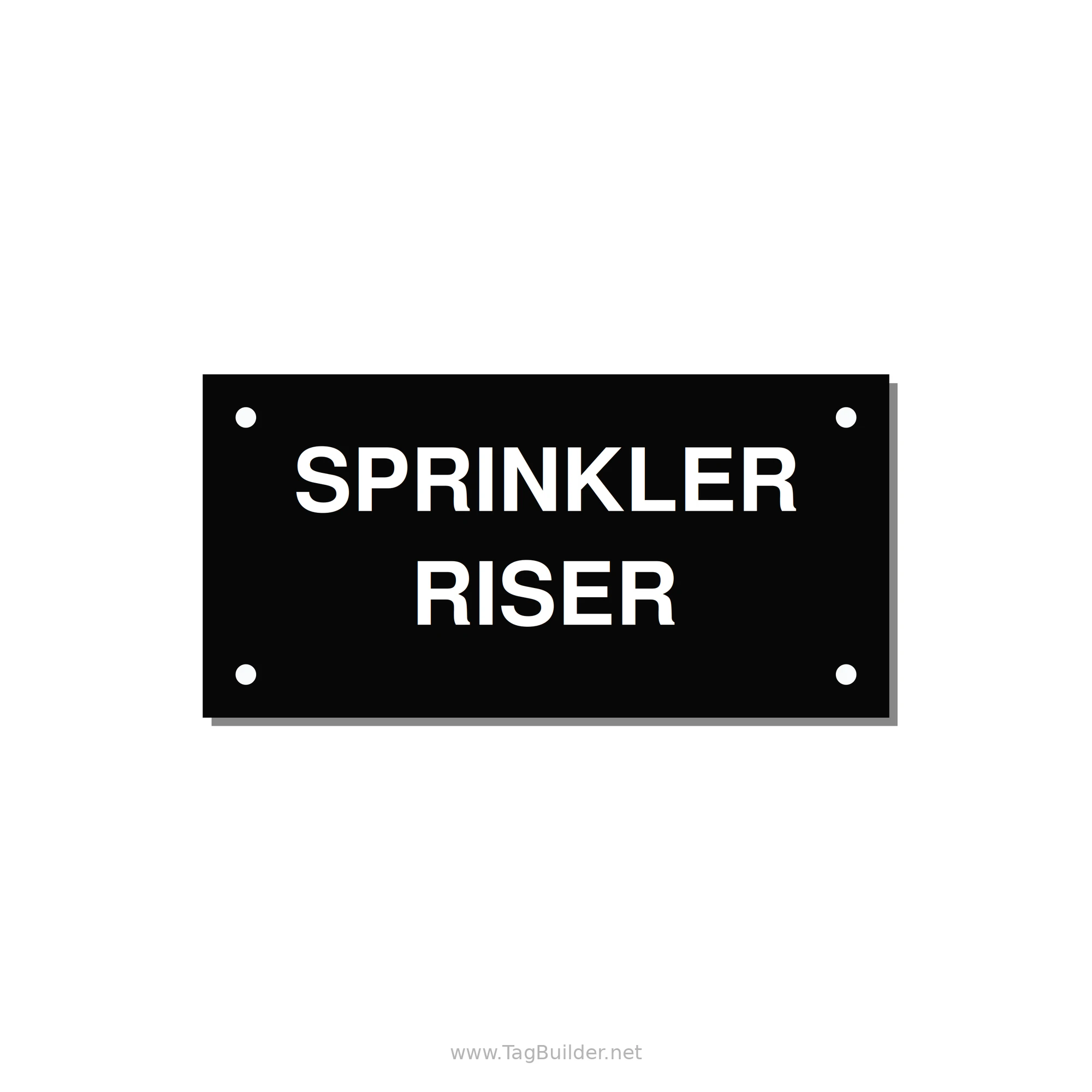 4.0x2.0" Safety Label - SPRINKLER RISER — 4x2" White on Black, Holes