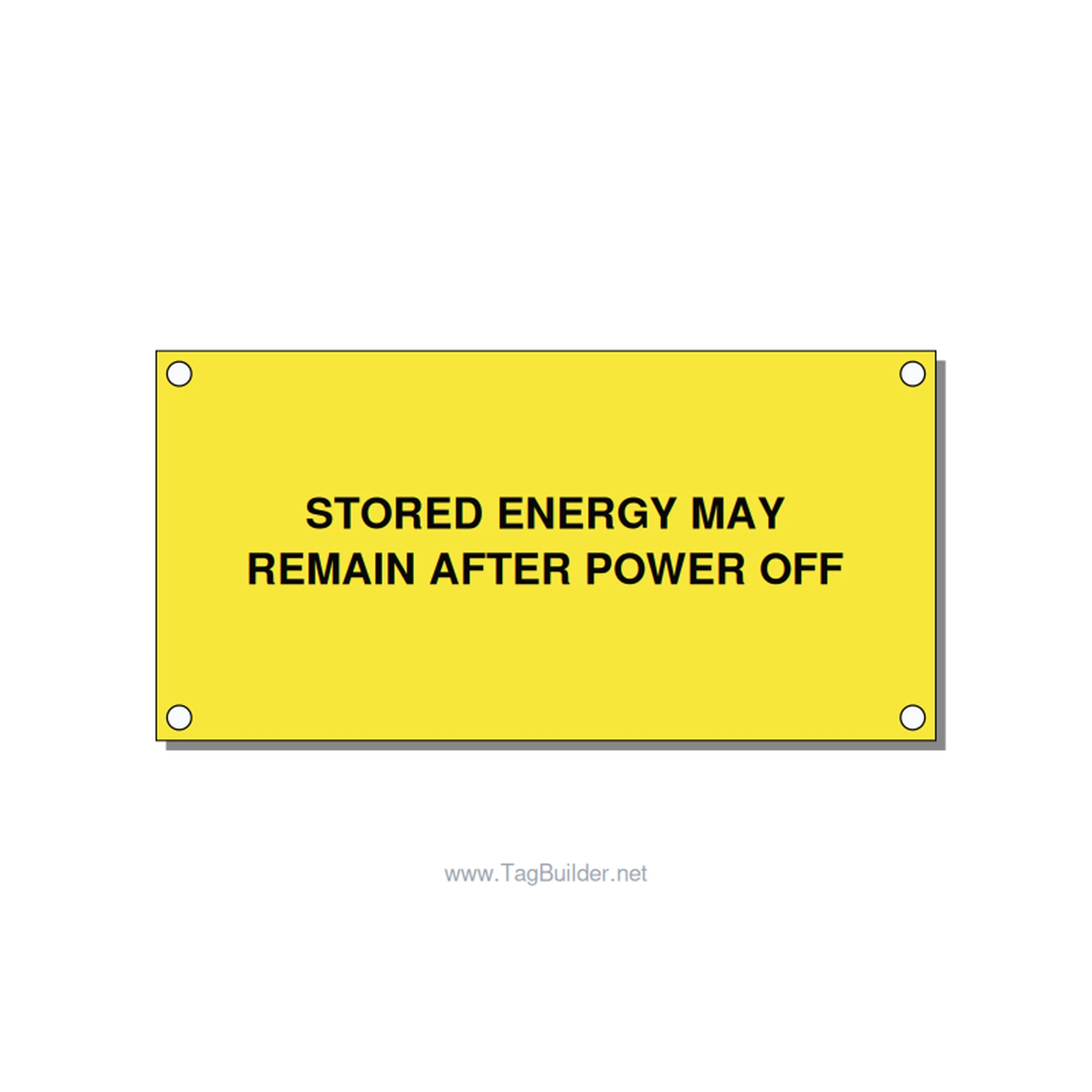 4.0x2.0" Safety Label - STORED ENERGY MAY REMAIN , Black/Yellow, Holes