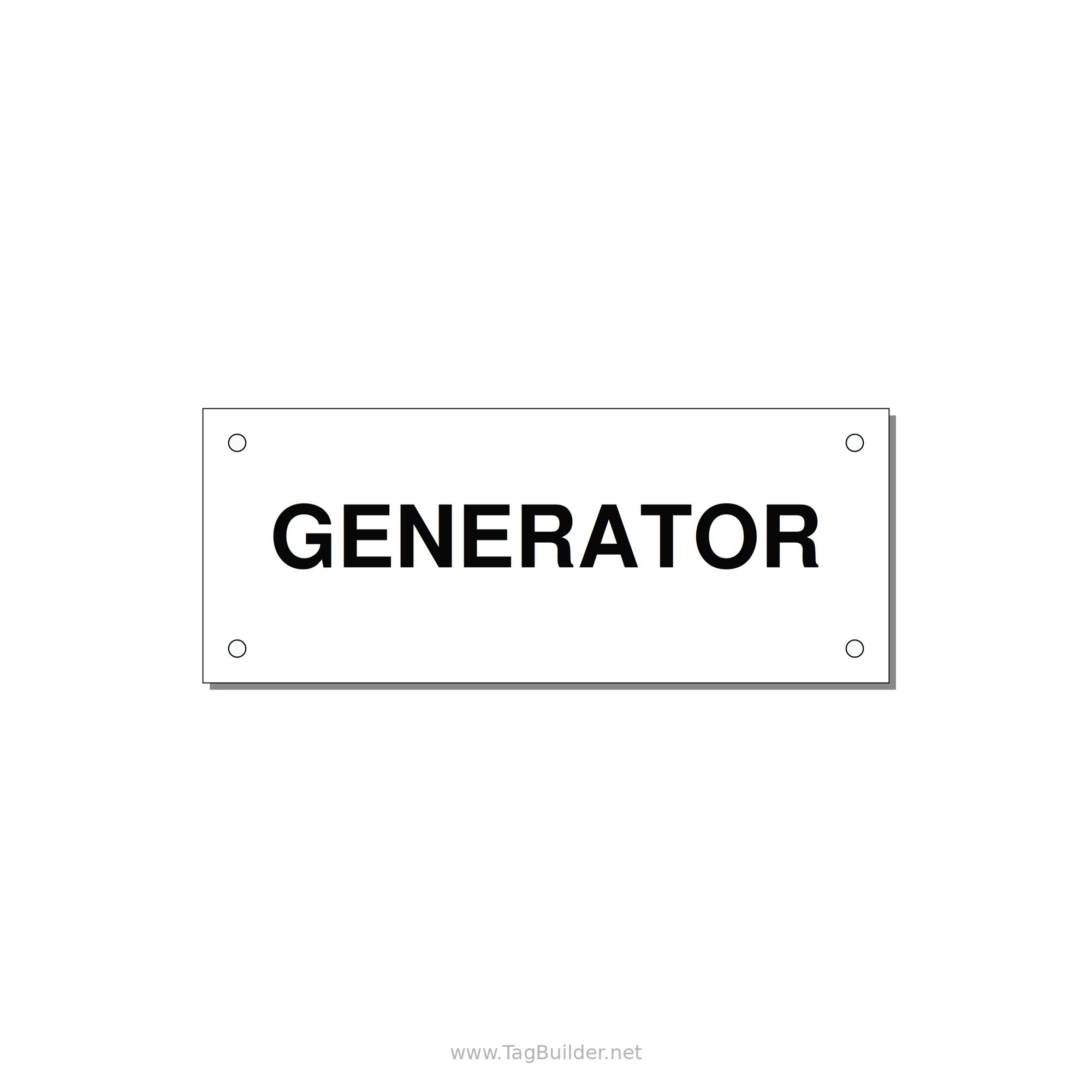 5.0x2.0" Generator Equipment Label - GENERATOR — 5x2" Black on White, Holes