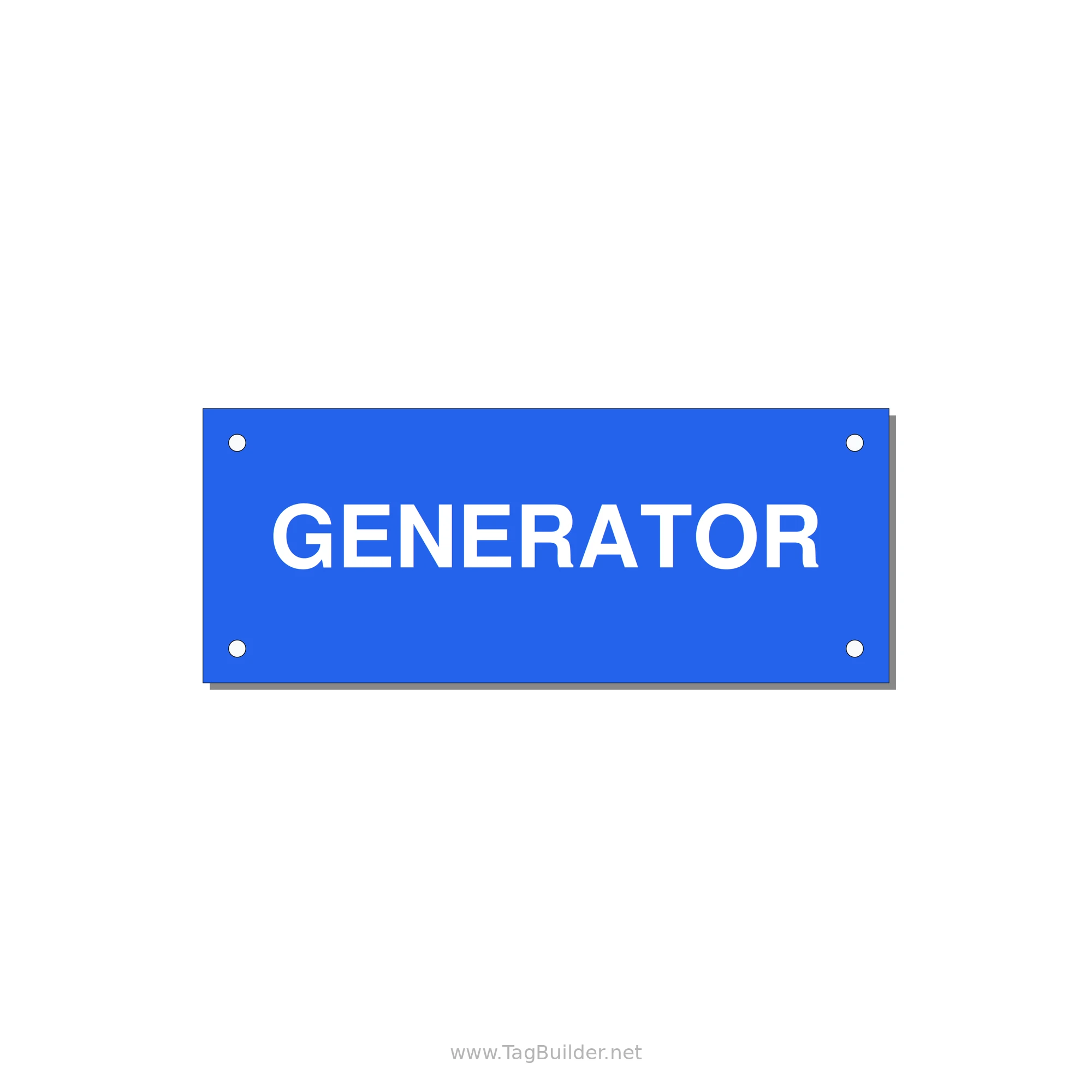 5.0x2.0" Generator Equipment Label - GENERATOR — 5x2" White on Blue, Holes
