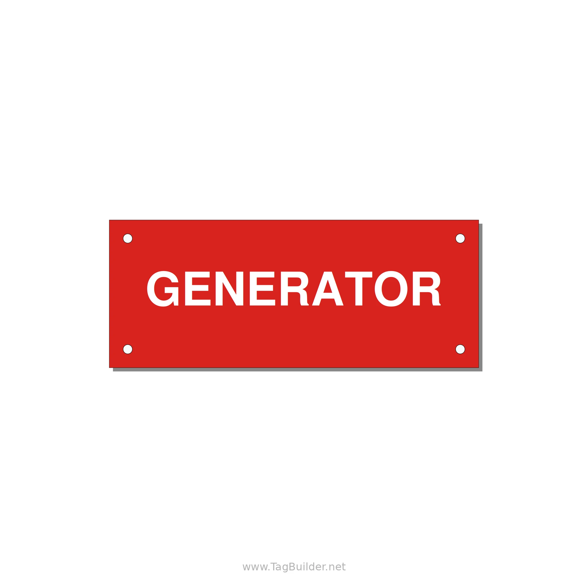 5.0x2.0" Generator Equipment Label - GENERATOR — 5x2" White on Red, Holes