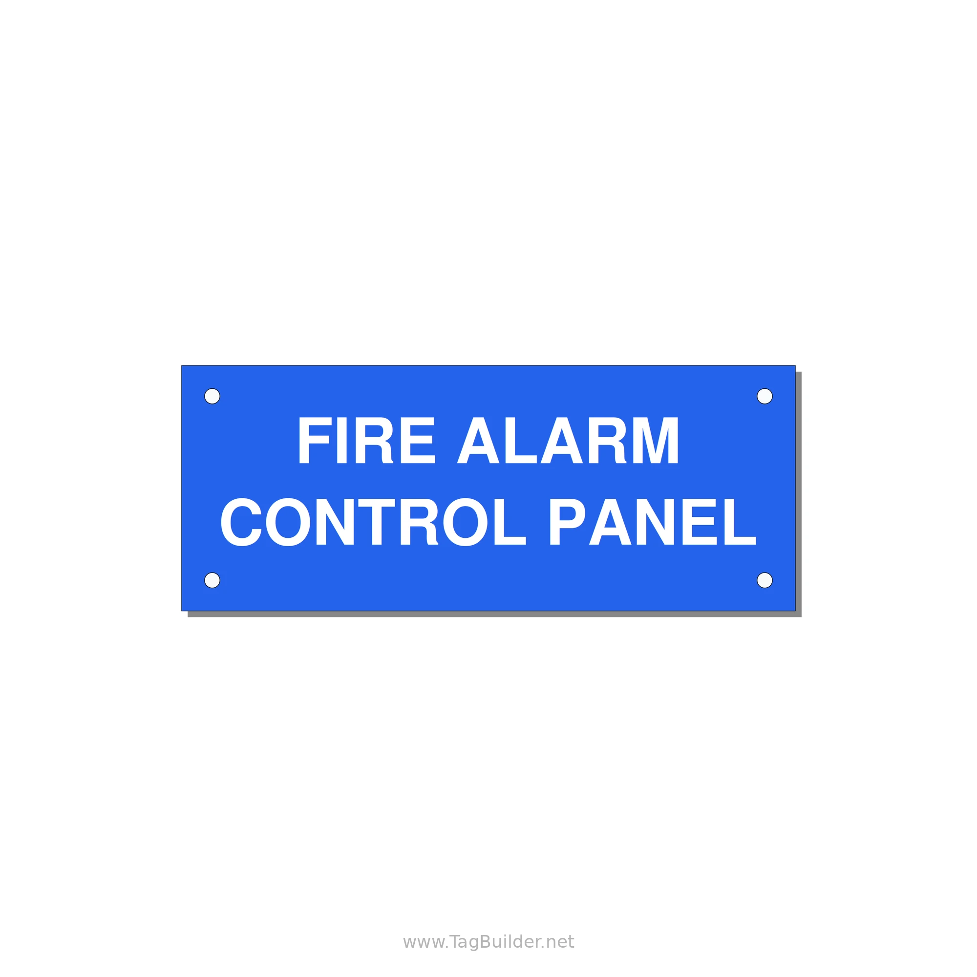 5.0x2.0" Panel Identification Label - FIRE ALARM CONTROL PANEL — 5x2" White on Blue, Holes