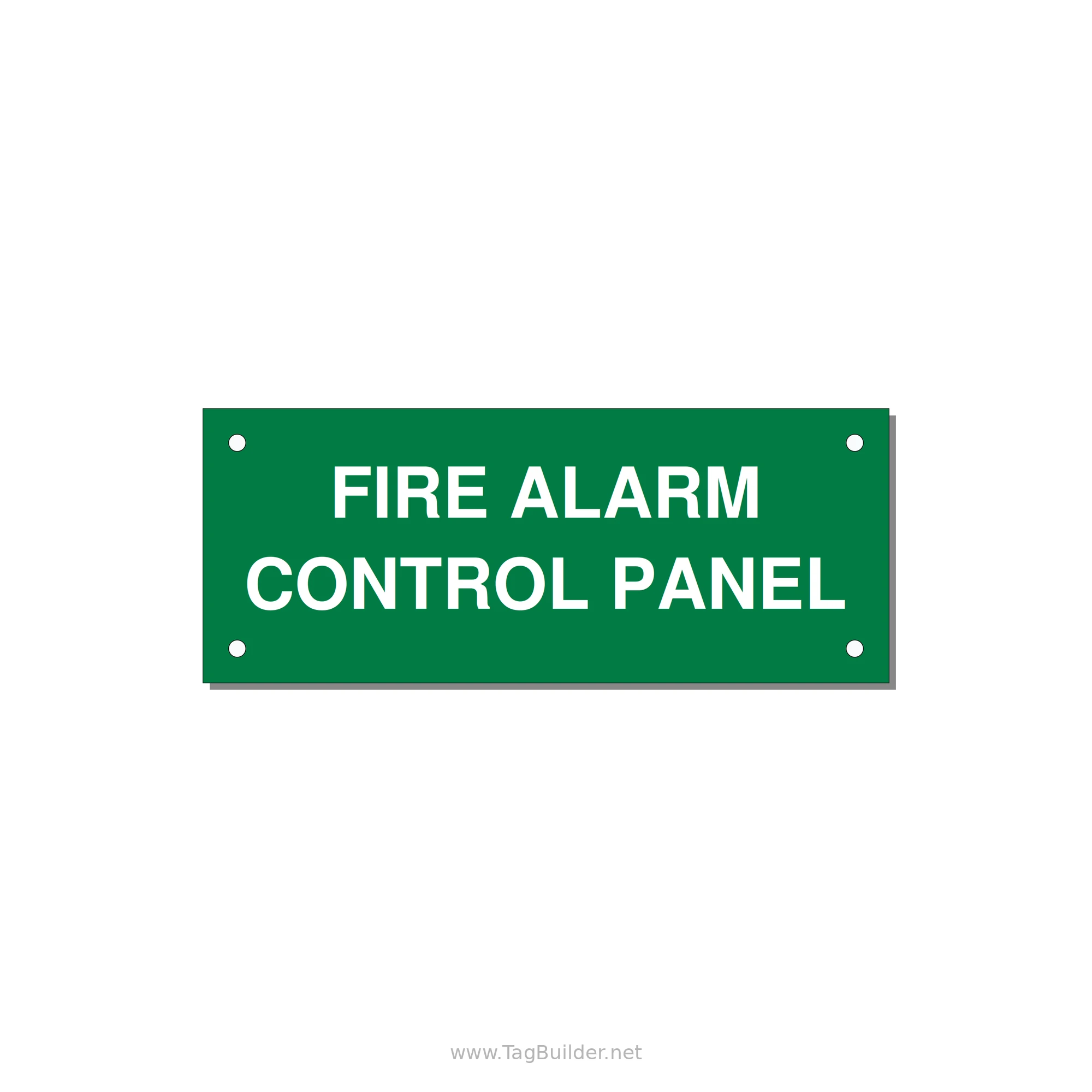 5.0x2.0" Panel Identification Label - FIRE ALARM CONTROL PANEL — 5x2" White on Green, Holes