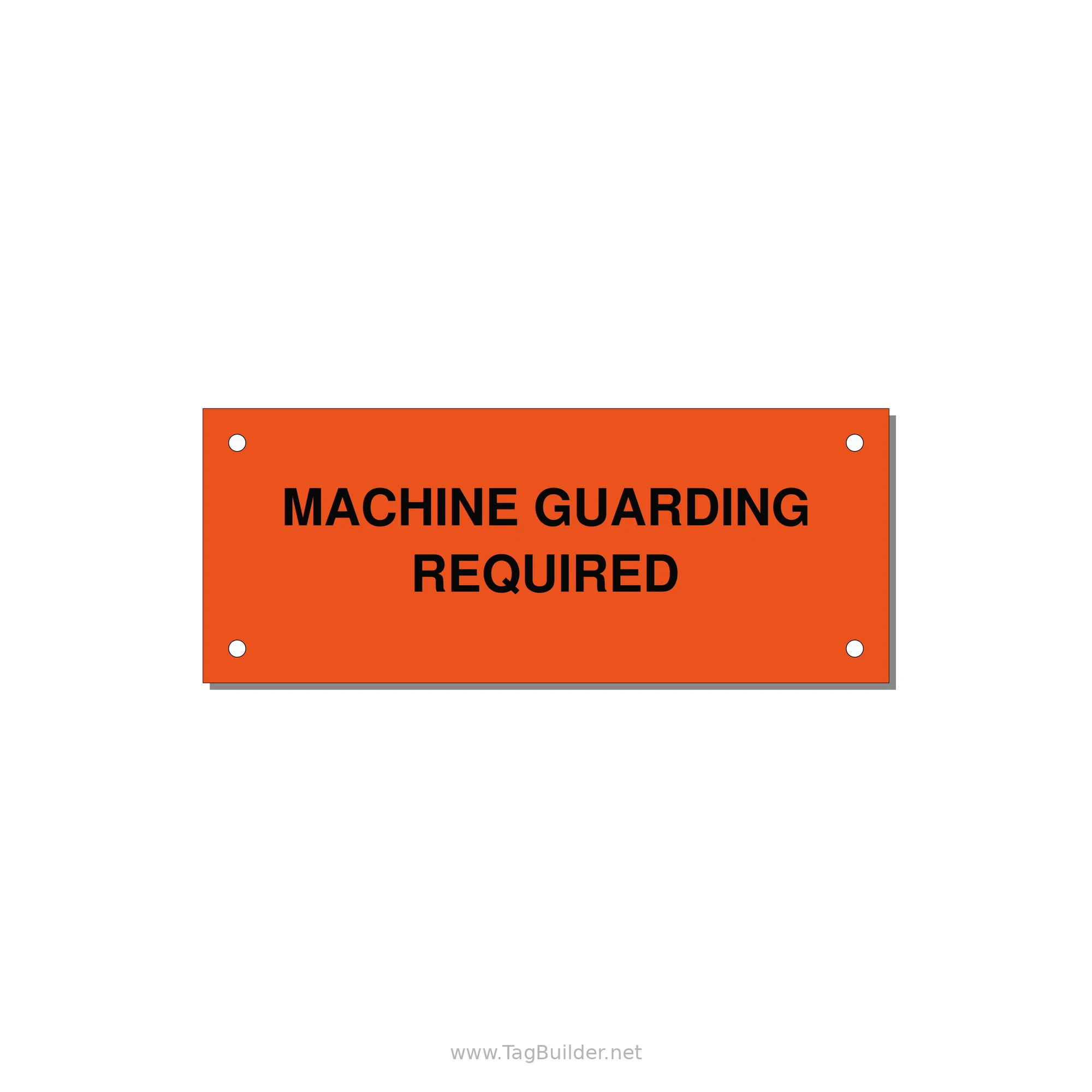 5.0x2.0" Safety Label - MACHINE GUARDING REQUIRED — 5x2" Black on Orange, Holes