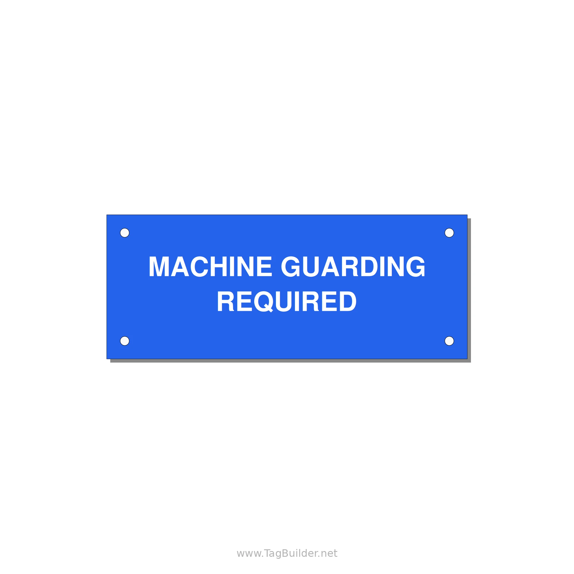 5.0x2.0" Safety Label - MACHINE GUARDING REQUIRED — 5x2" White on Blue, Holes