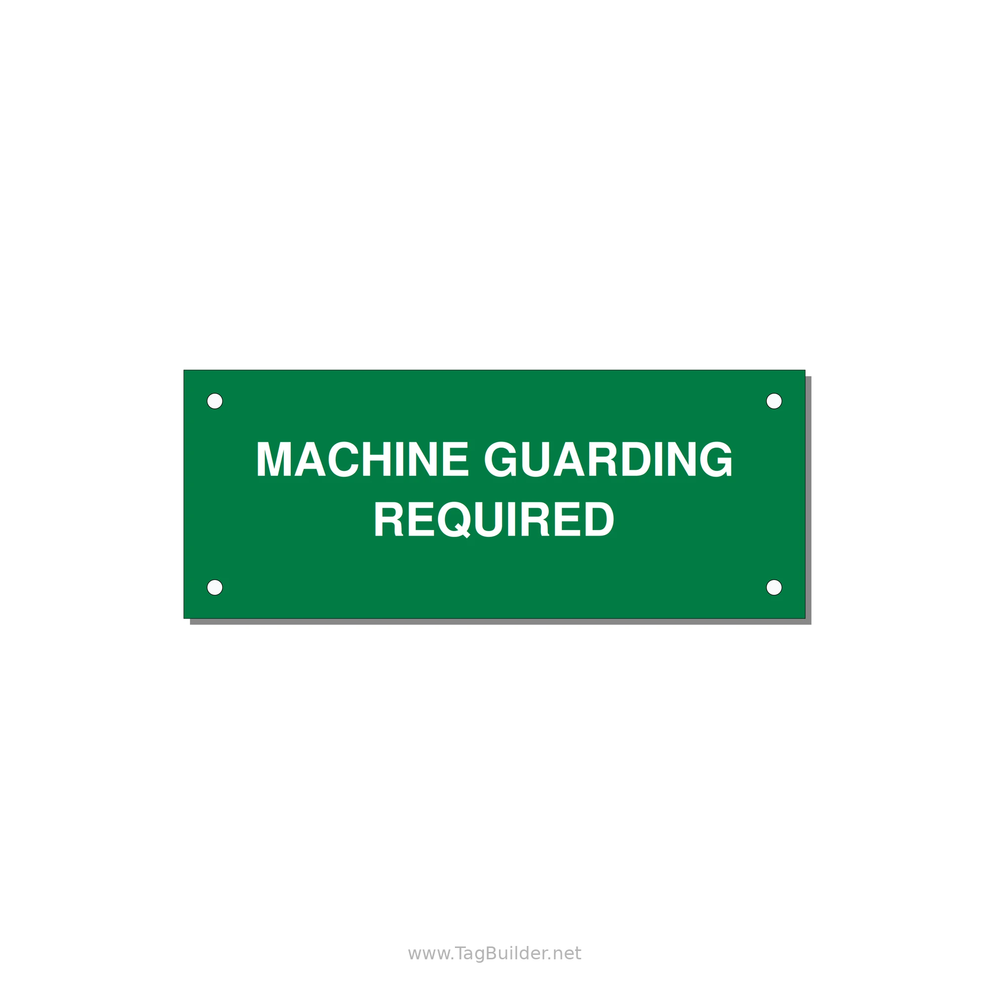 5.0x2.0" Safety Label - MACHINE GUARDING REQUIRED — 5x2" White on Green, Holes