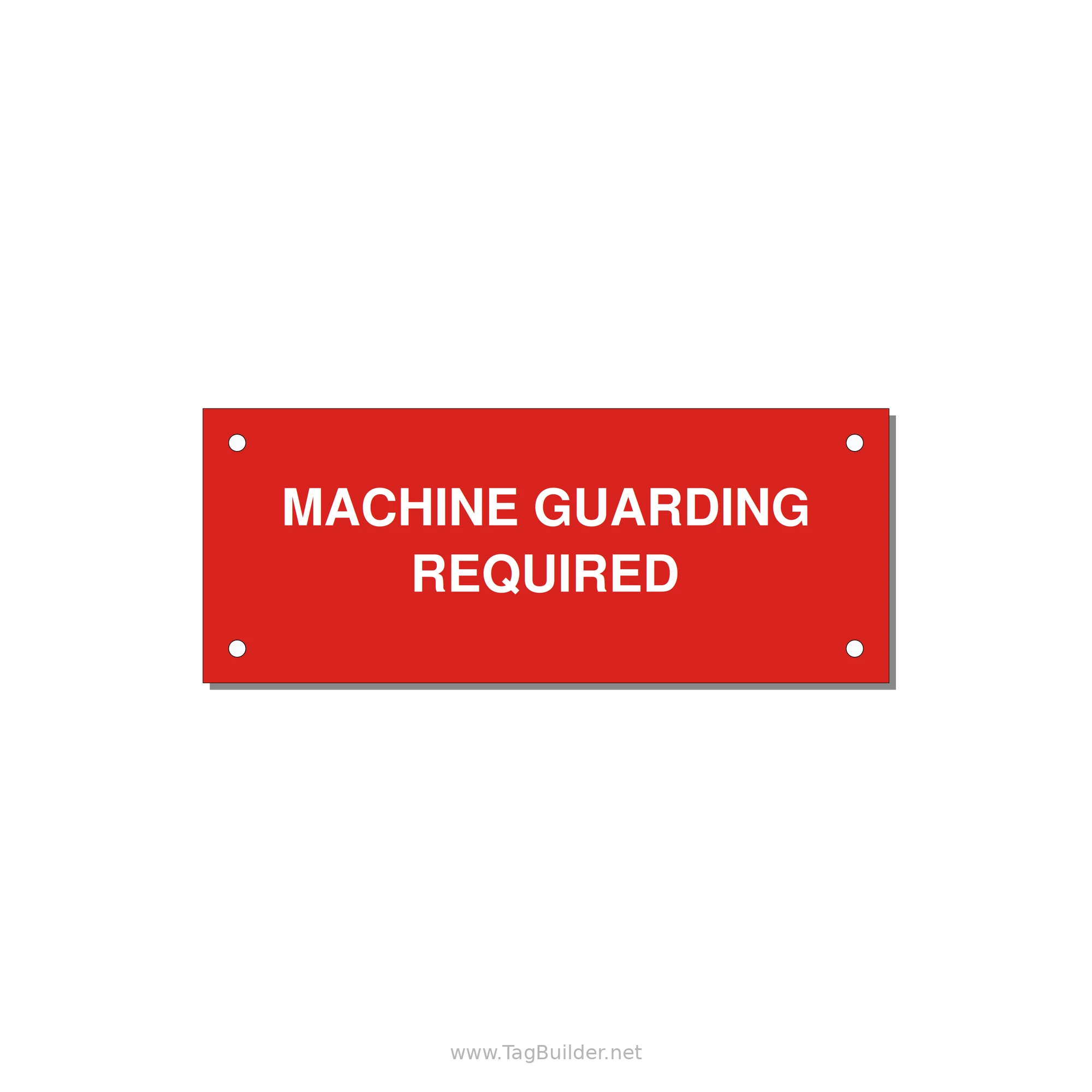 5.0x2.0" Safety Label - MACHINE GUARDING REQUIRED — 5x2" White on Red, Holes