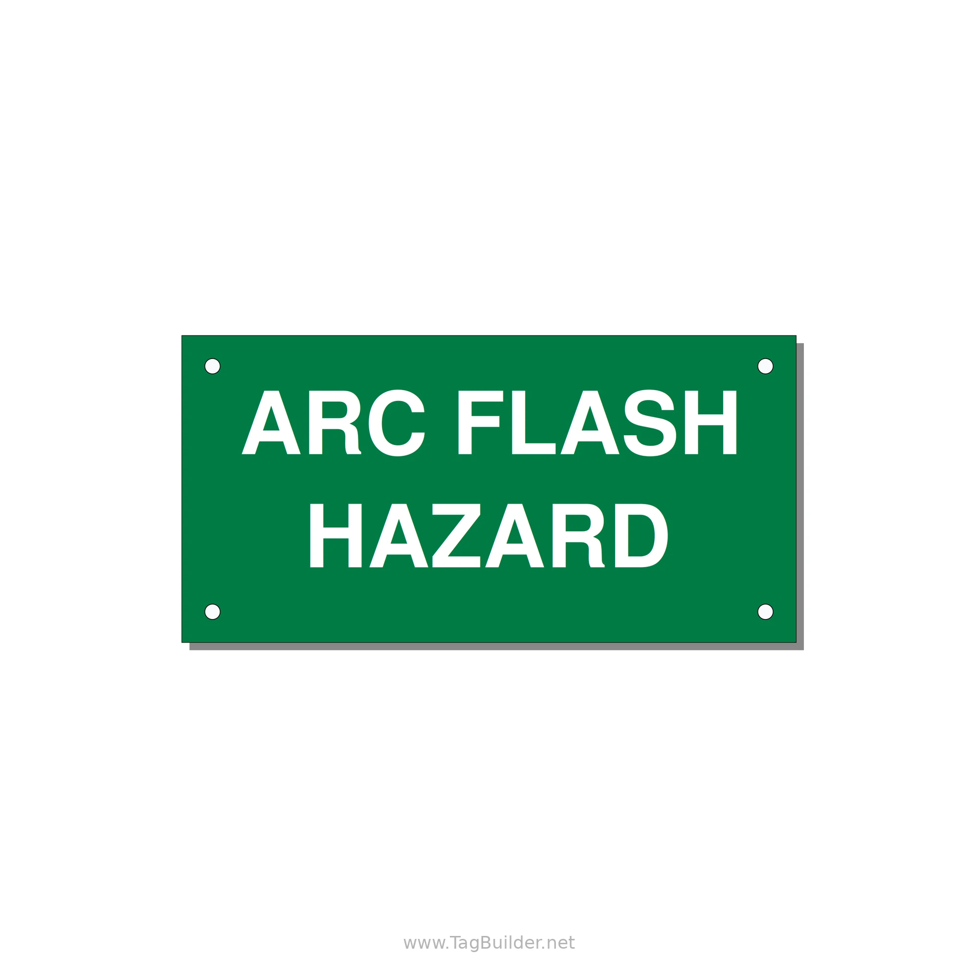 5.0x2.5" Arc Flash Safety Label - ARC FLASH HAZARD — 5x2.5" White on Green, Holes