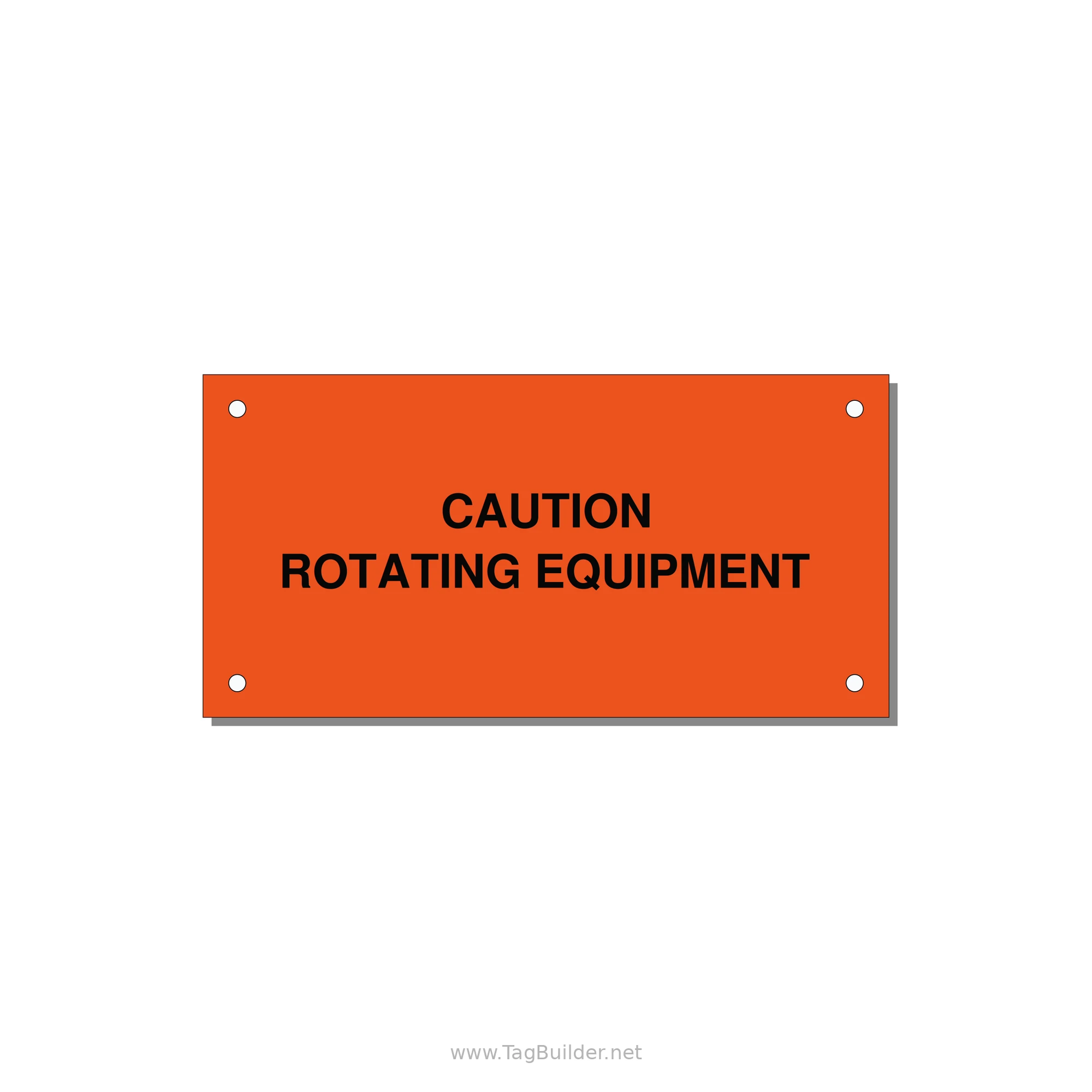 5.0x2.5" Caution Safety Label - CAUTION ROTATING EQUIPMEN — 5x2.5" Black on Orange, Holes