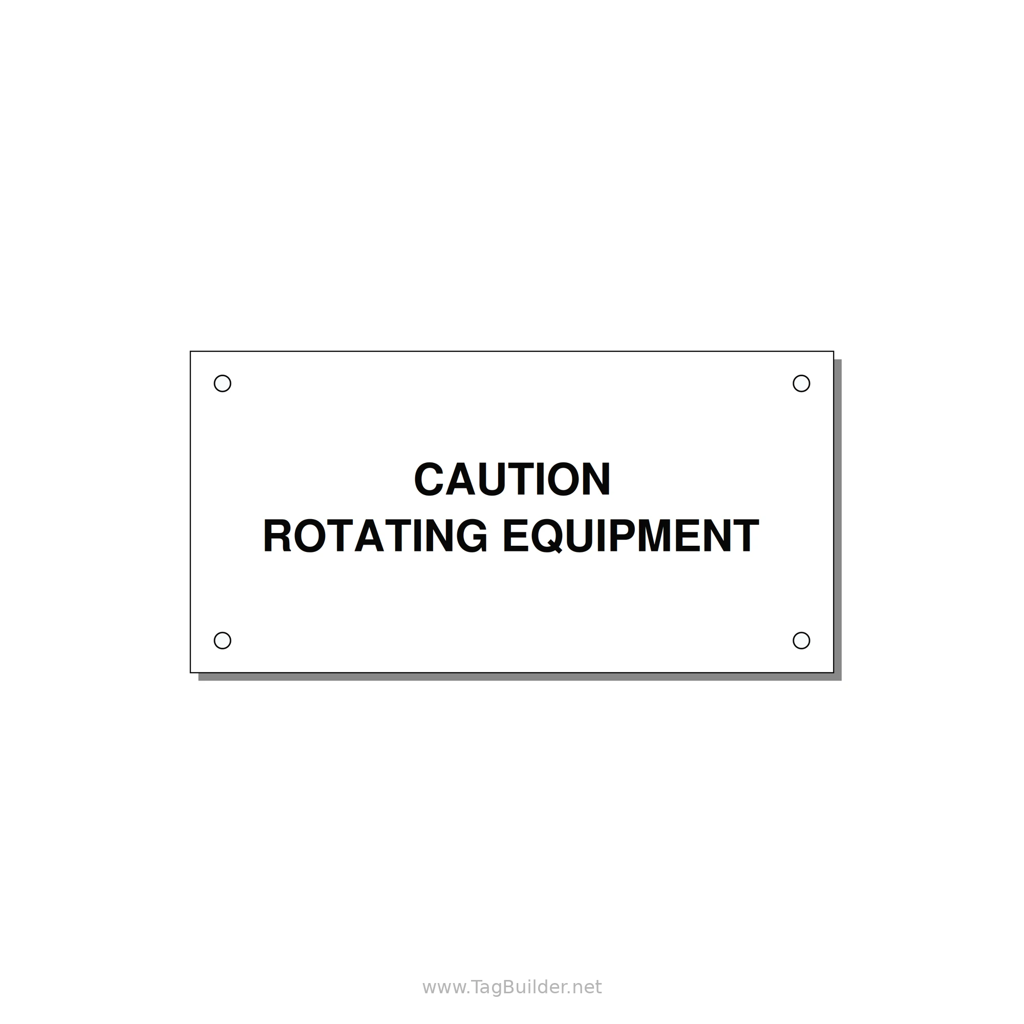 5.0x2.5" Caution Safety Label - CAUTION ROTATING EQUIPMEN — 5x2.5" Black on White, Holes
