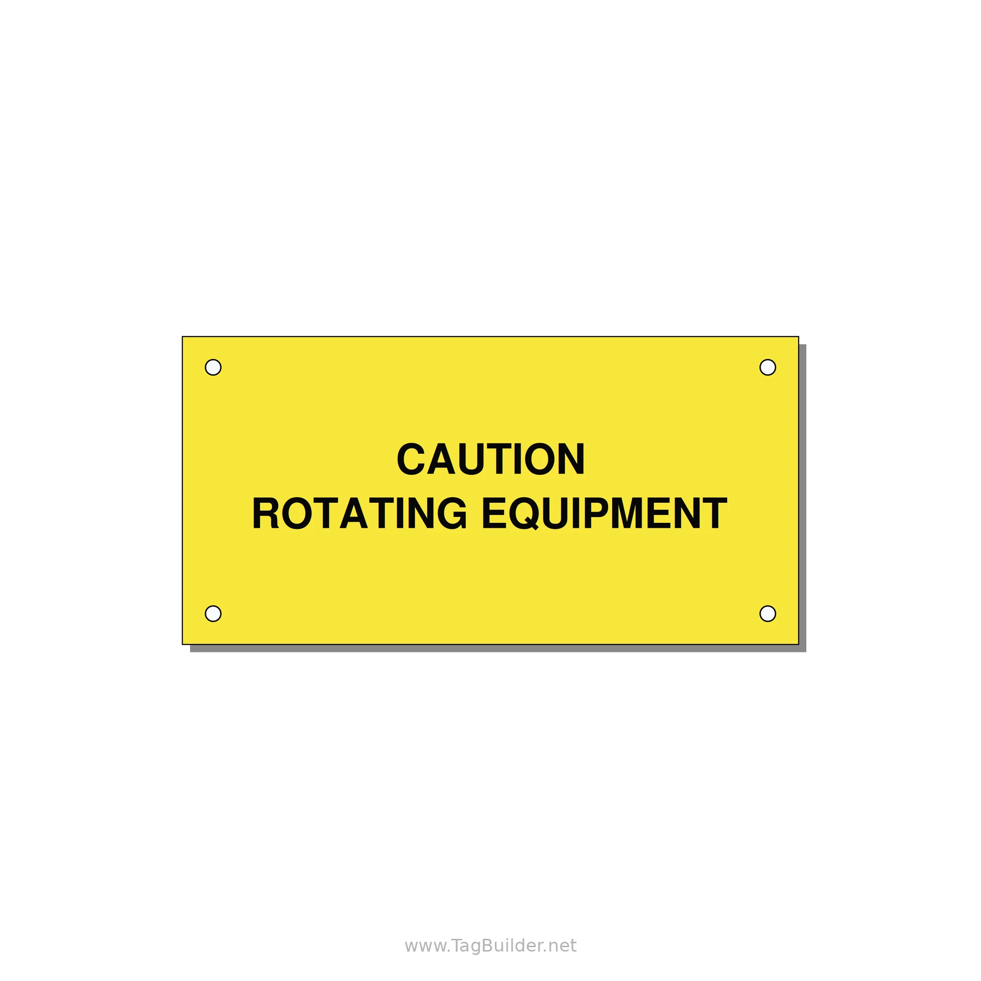 5.0x2.5" Caution Safety Label - CAUTION ROTATING EQUIPMEN — 5x2.5" Black on Yellow, Holes