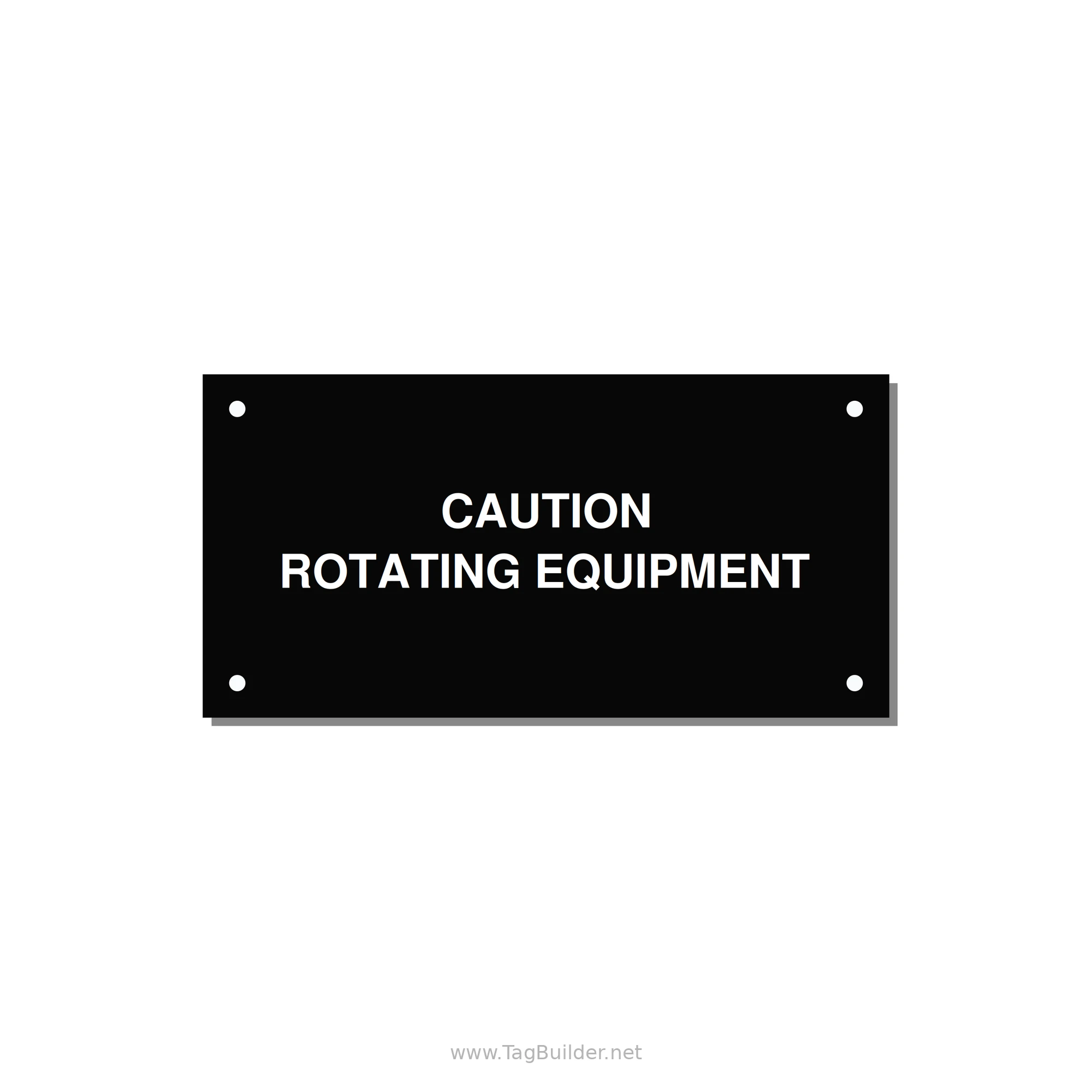 5.0x2.5" Caution Safety Label - CAUTION ROTATING EQUIPMEN — 5x2.5" White on Black, Holes