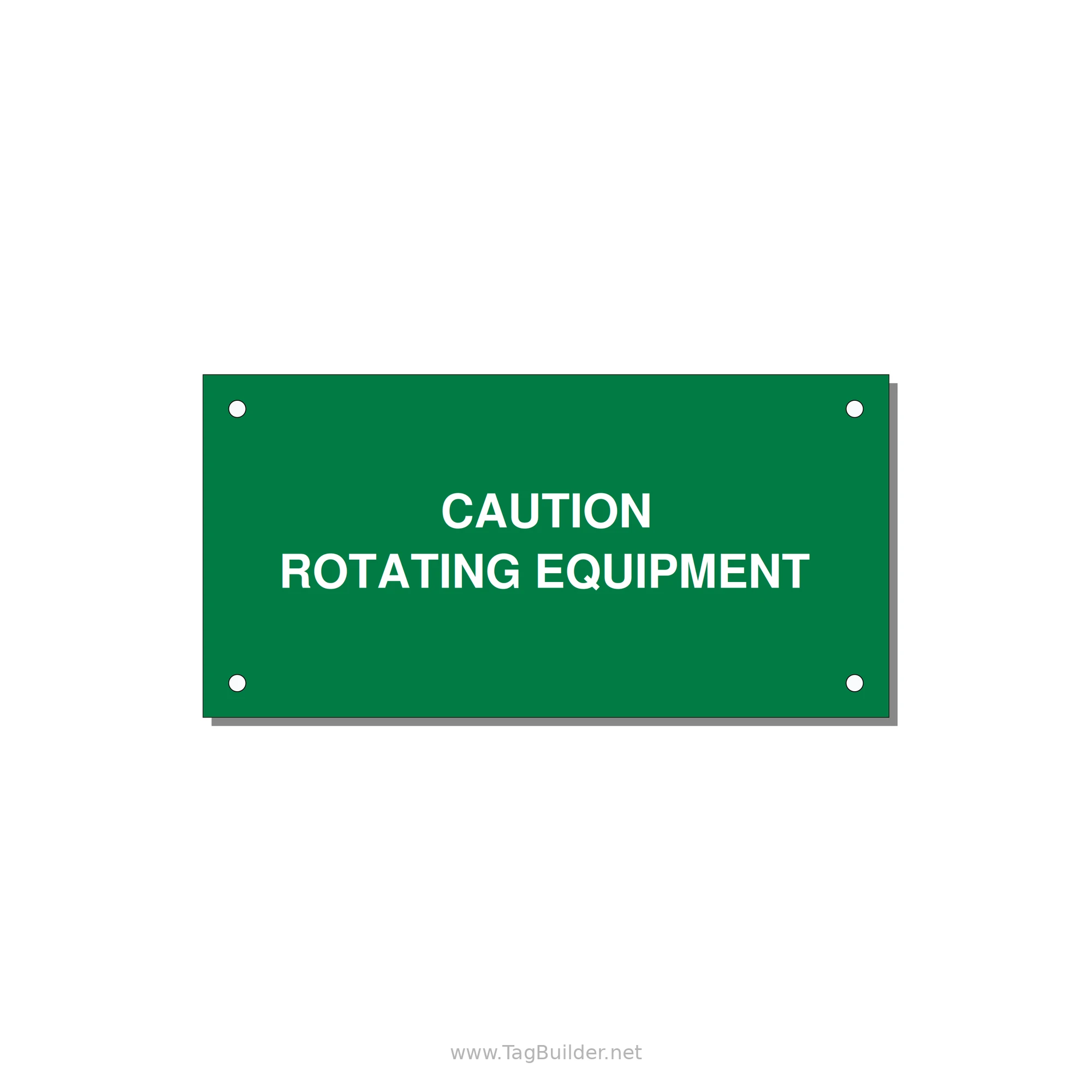 5.0x2.5" Caution Safety Label - CAUTION ROTATING EQUIPMEN — 5x2.5" White on Green, Holes