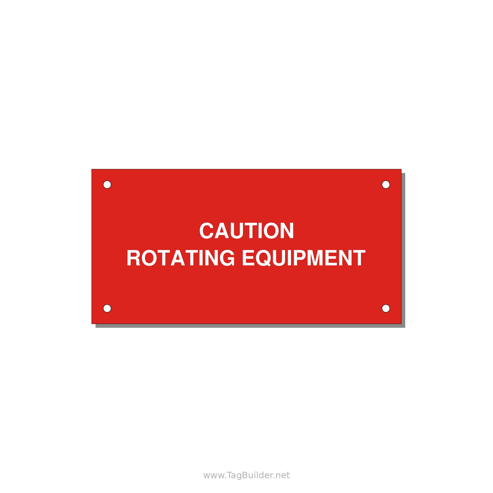 5.0x2.5" Caution Safety Label - CAUTION ROTATING EQUIPMEN — 5x2.5" White on Red, Holes