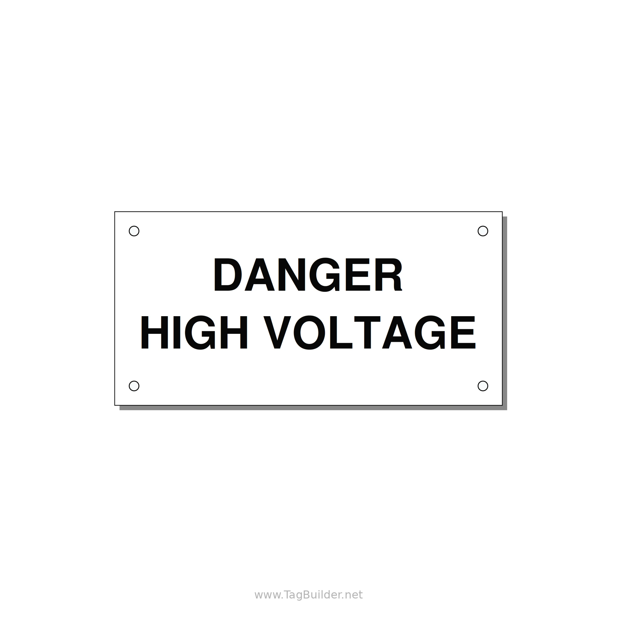5.0x2.5" High Voltage Warning Sign - DANGER HIGH VOLTAGE — 5x2.5" Black on White, Holes
