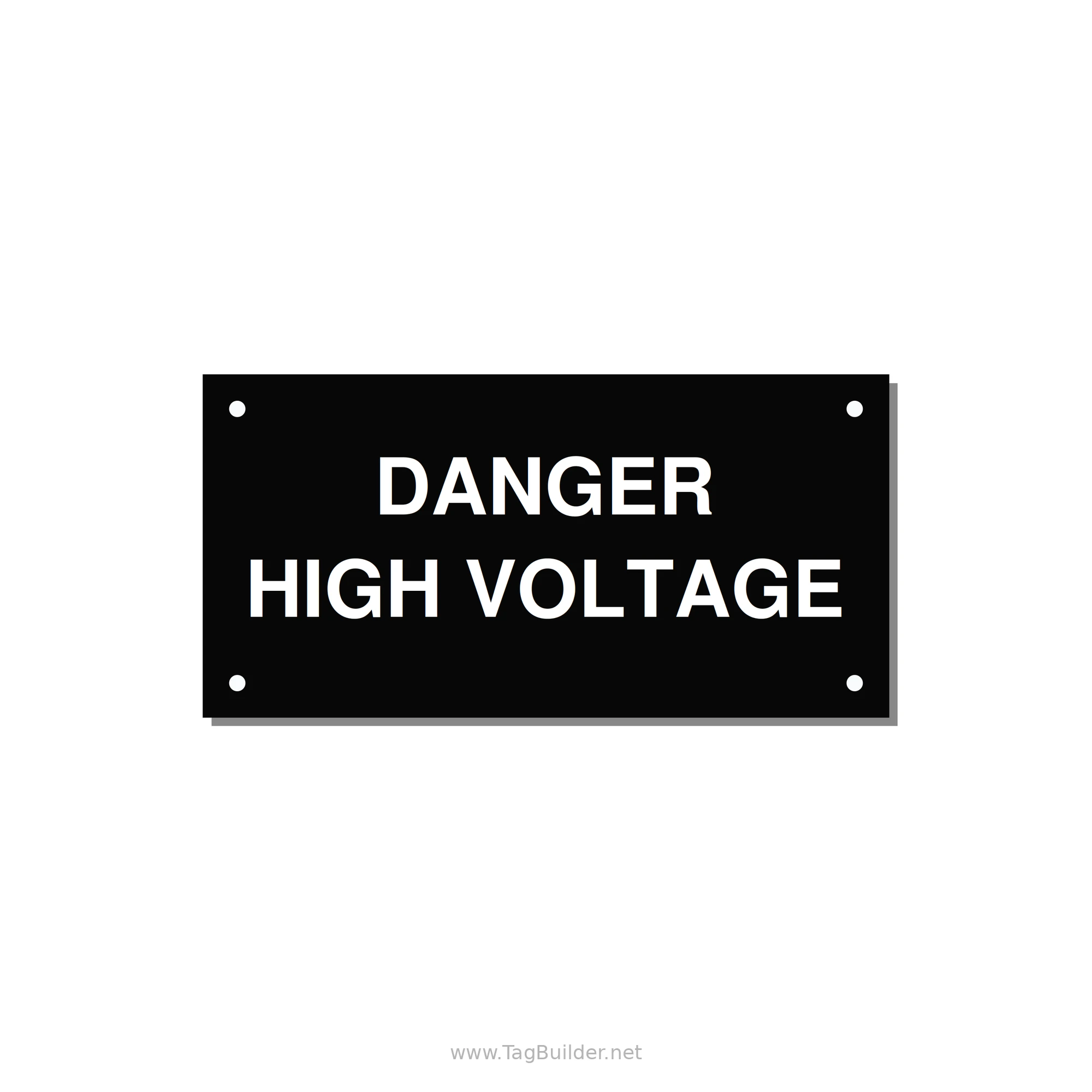 5.0x2.5" High Voltage Warning Sign - DANGER HIGH VOLTAGE — 5x2.5" White on Black, Holes