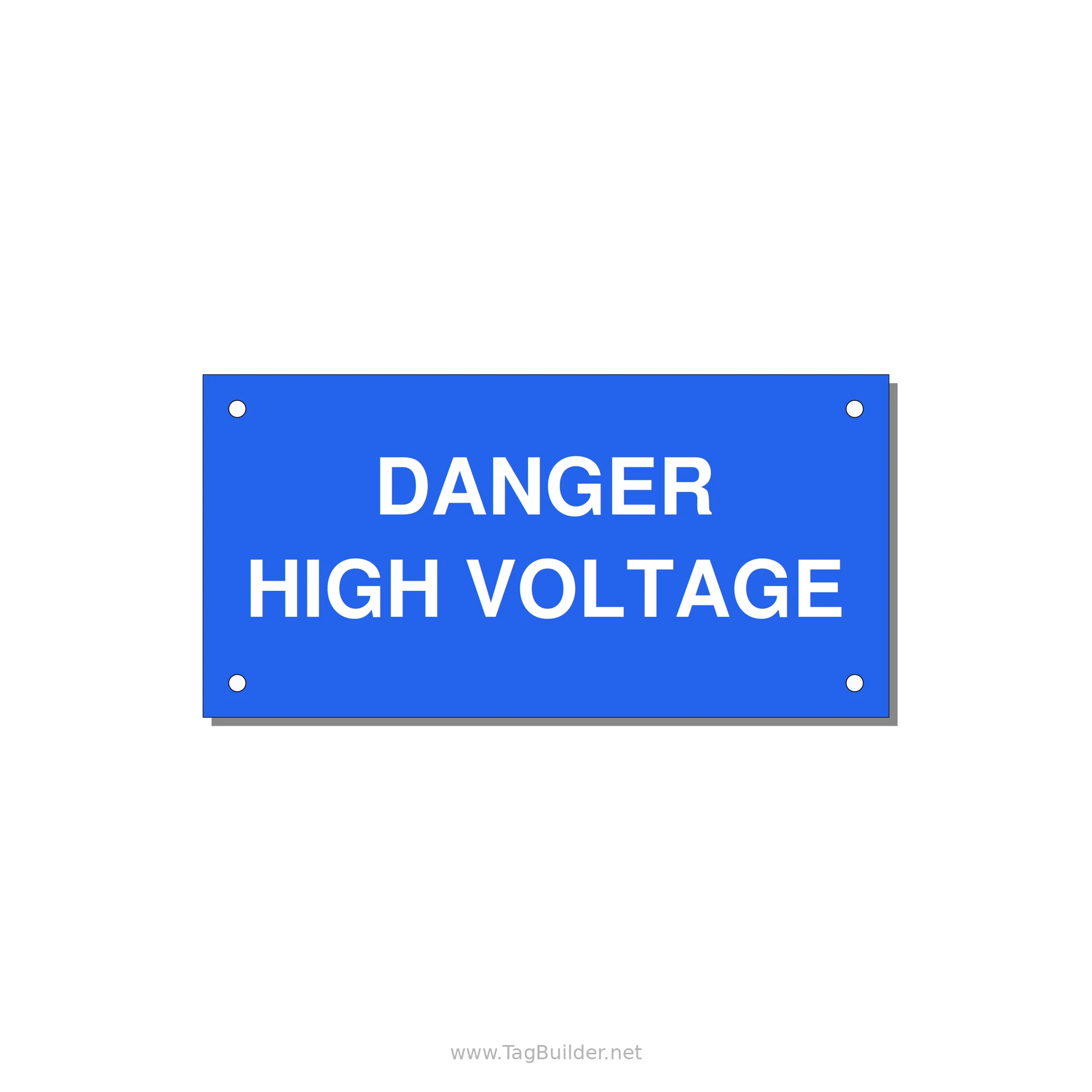 5.0x2.5" High Voltage Warning Sign - DANGER HIGH VOLTAGE — 5x2.5" White on Blue, Holes