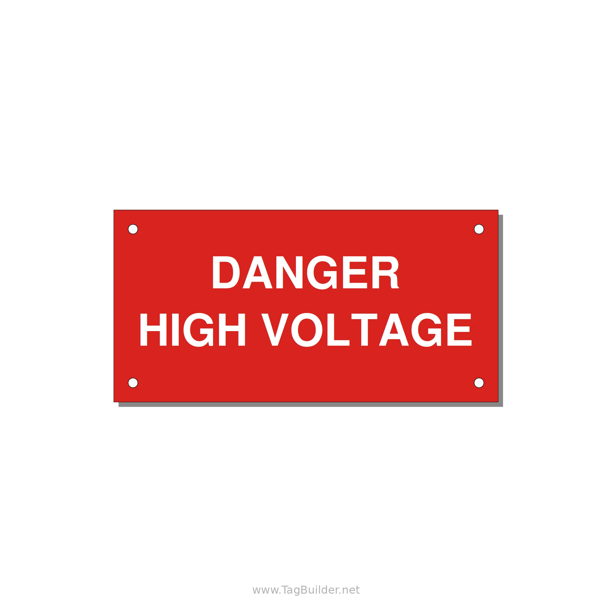 5.0x2.5" High Voltage Warning Sign - DANGER HIGH VOLTAGE — 5x2.5" White on Red, Holes