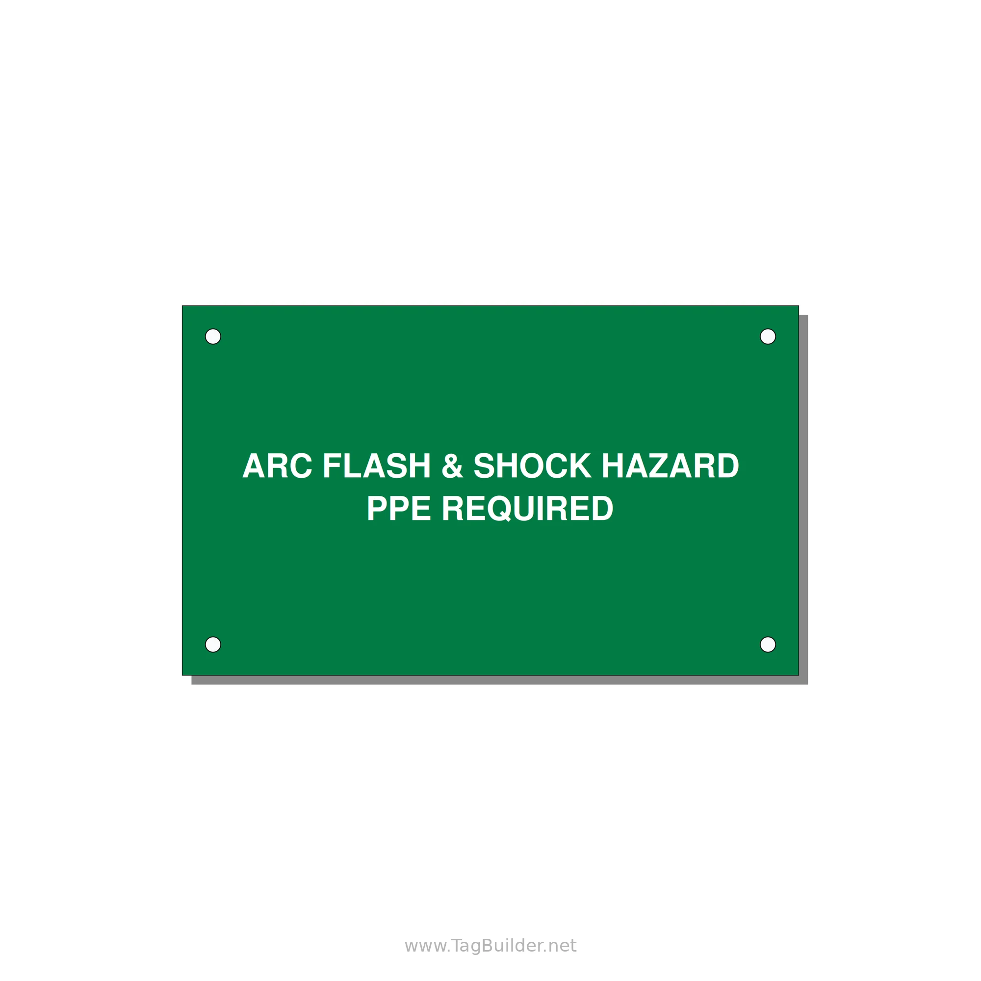 5.0x3.0" Arc Flash Safety Label - ARC FLASH & SHOCK HAZARD — 5x3" White on Green, Holes
