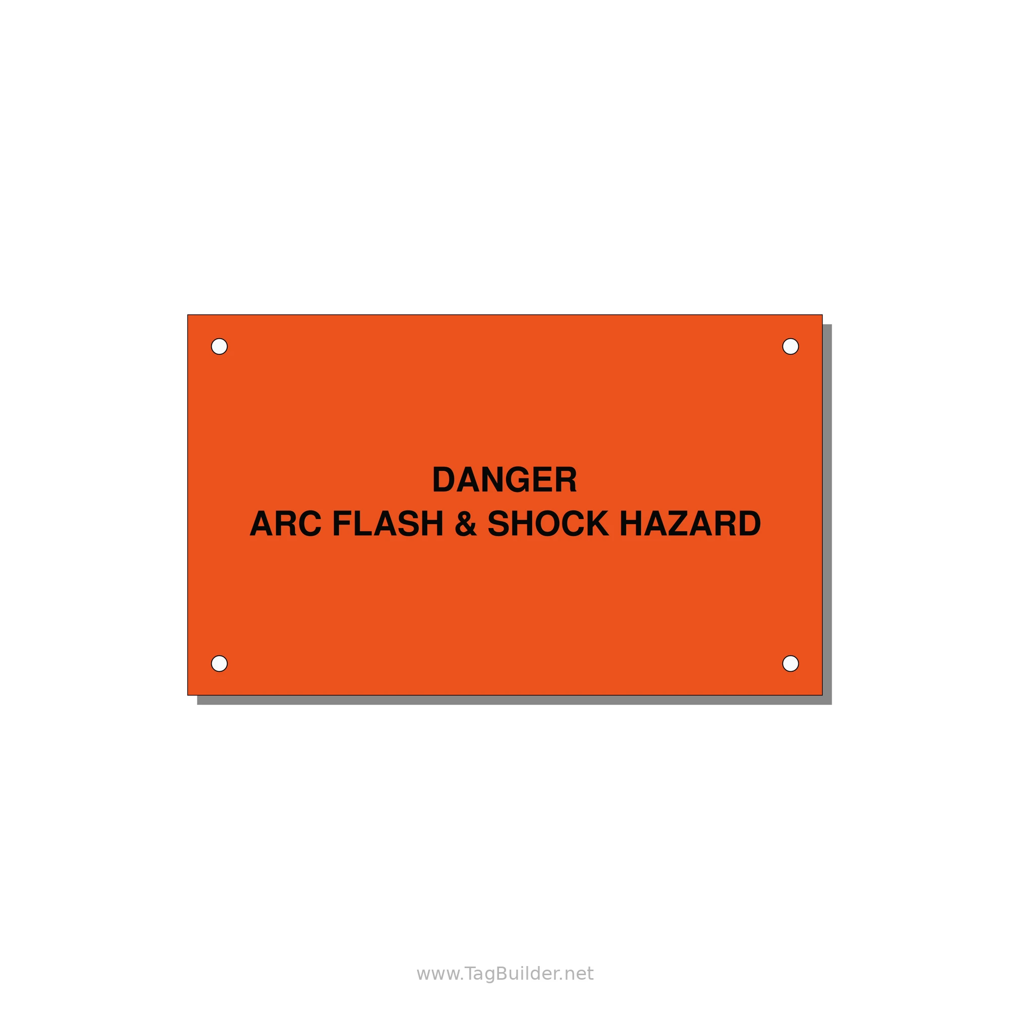 5.0x3.0" Arc Flash Safety Label - DANGER ARC FLASH & SHOCK — 5x3" Black on Orange, Holes