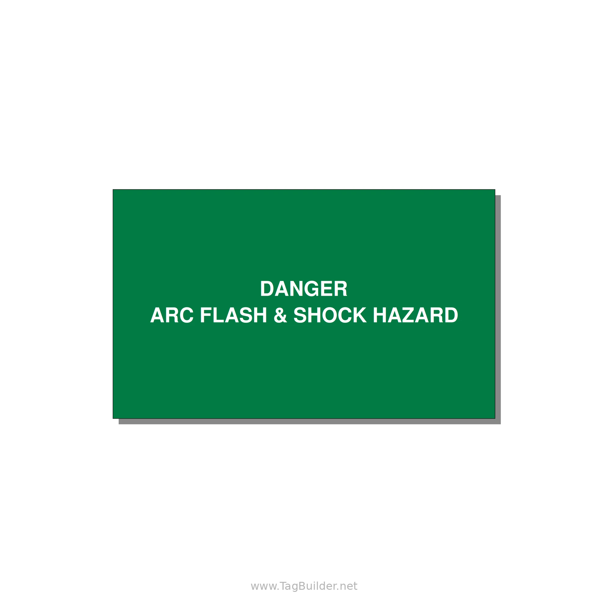 5.0x3.0" Arc Flash Safety Label - DANGER ARC FLASH & SHOCK — 5x3" White on Green, Adhesive