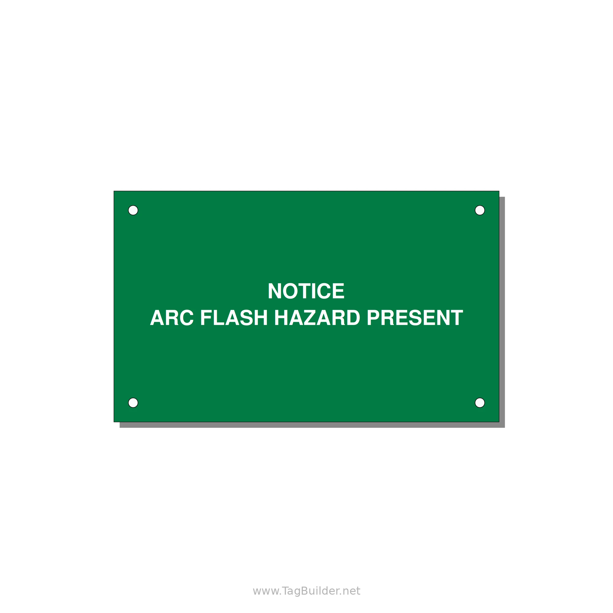 5.0x3.0" Arc Flash Safety Label - NOTICE ARC FLASH HAZARD P — 5x3" White on Green, Holes