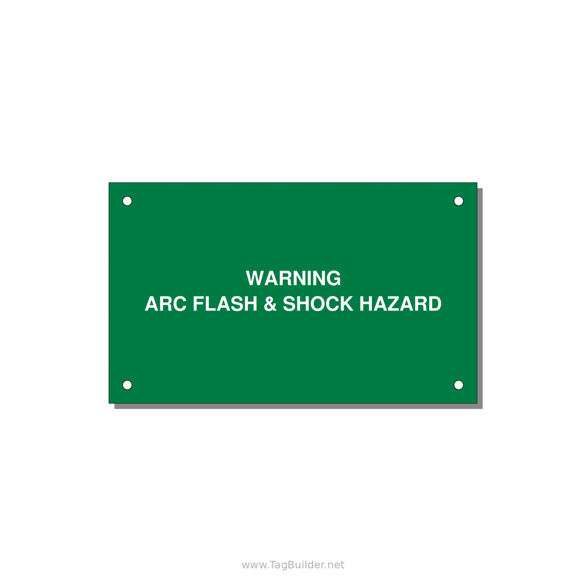 5.0x3.0" Arc Flash Safety Label - WARNING ARC FLASH & SHOCK — 5x3" White on Green, Holes