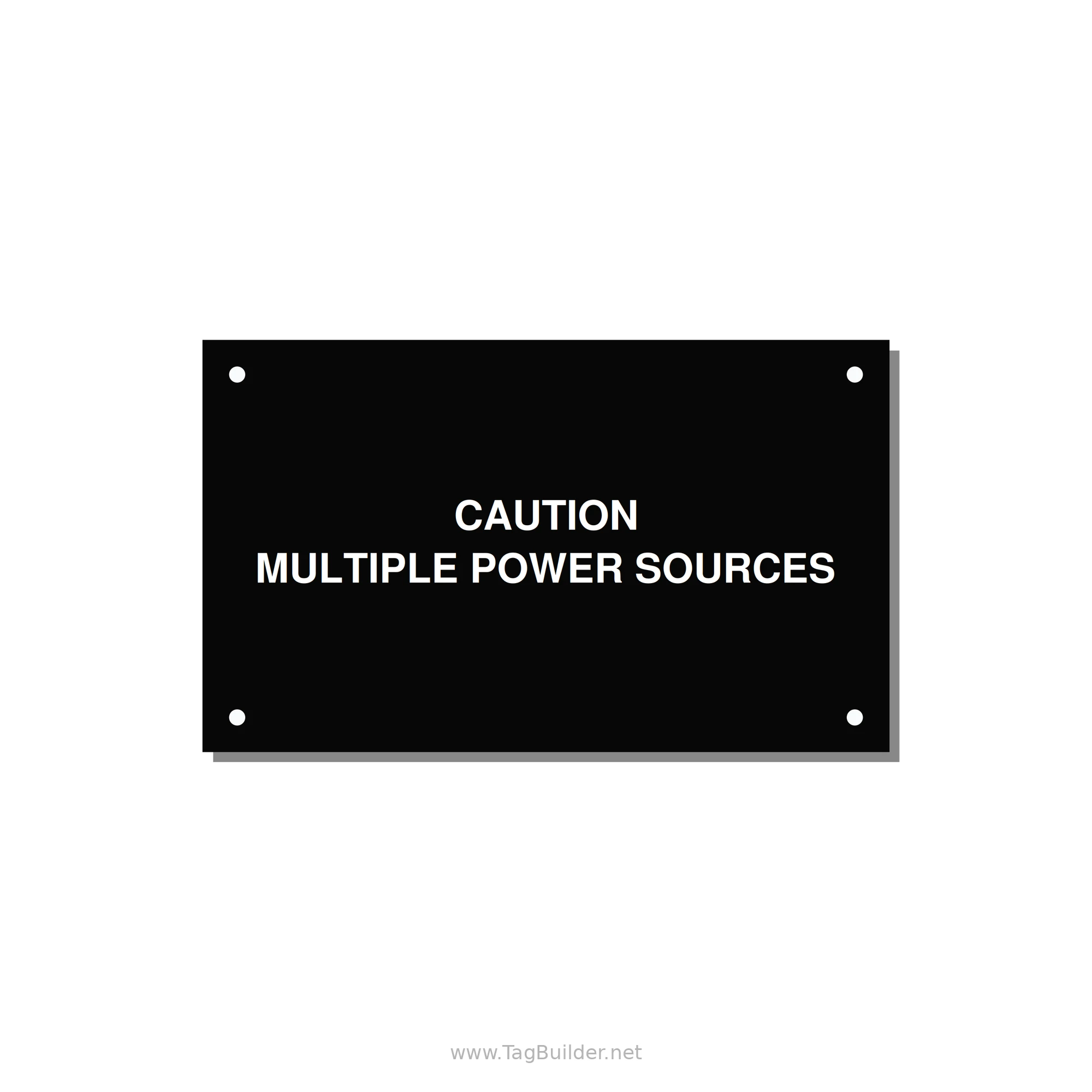 5.0x3.0" Caution Safety Label - CAUTION MULTIPLE POWER SO — 5x3" White on Black, Holes