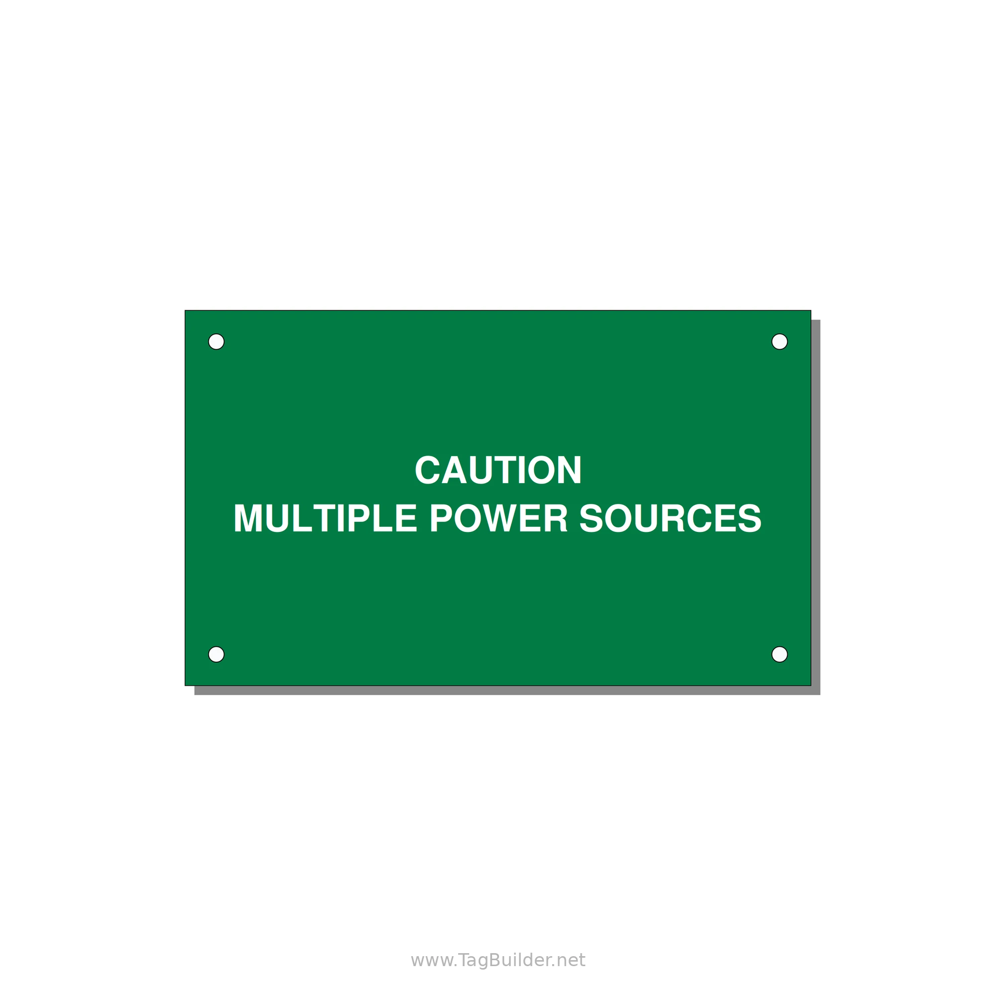 5.0x3.0" Caution Safety Label - CAUTION MULTIPLE POWER SO — 5x3" White on Green, Holes