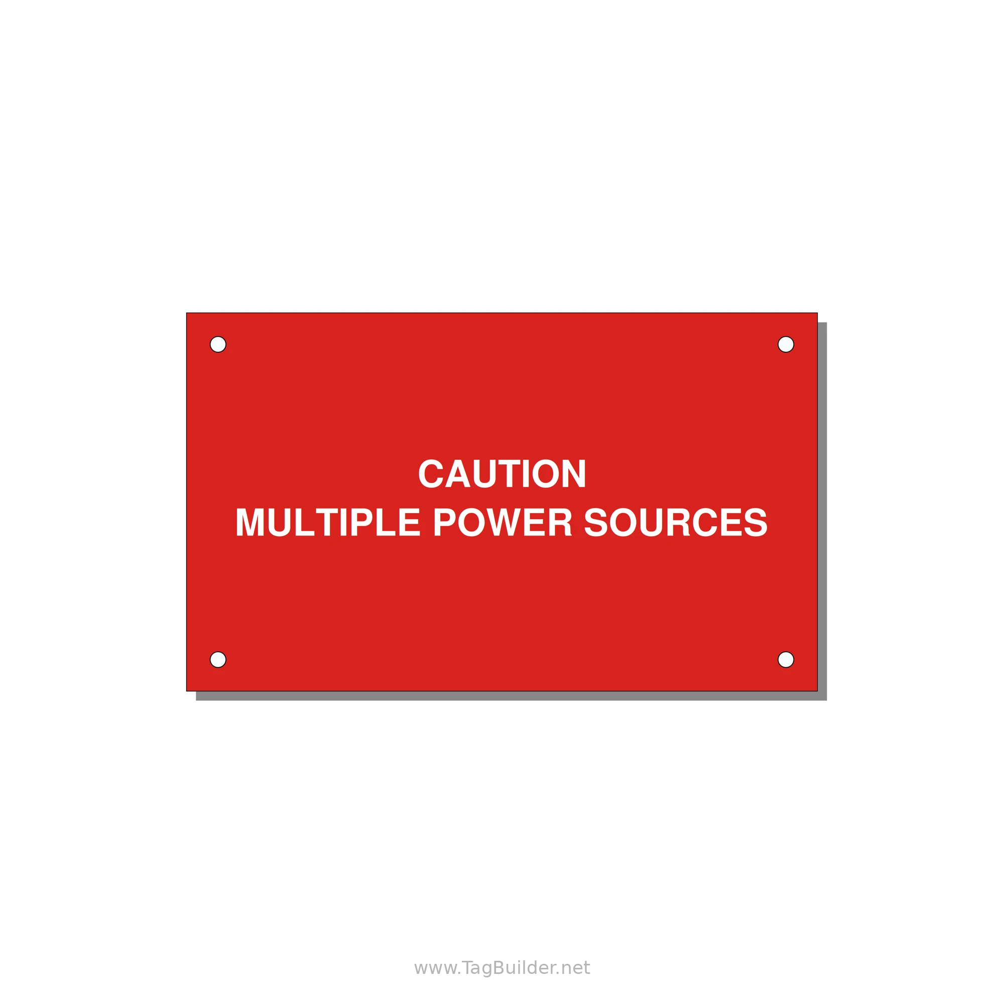 5.0x3.0" Caution Safety Label - CAUTION MULTIPLE POWER SO — 5x3" White on Red, Holes