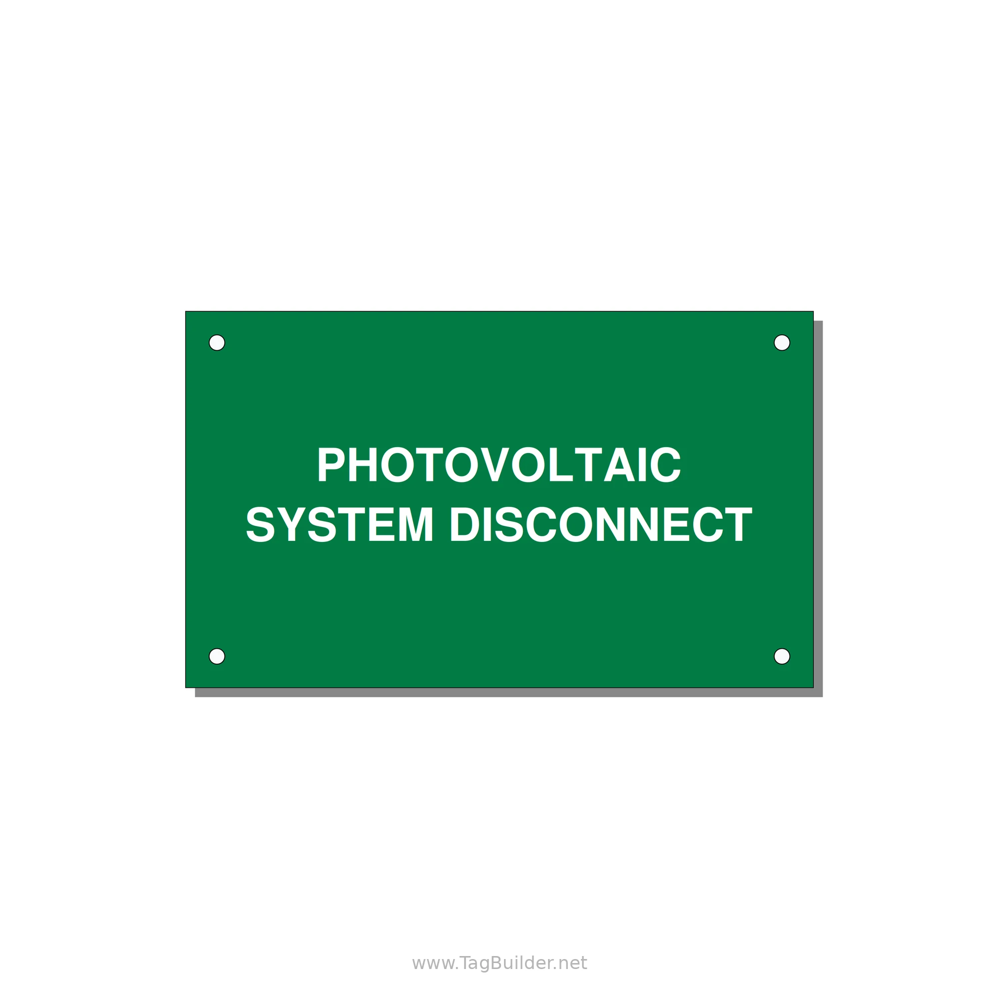 5.0x3.0" Disconnect Switch Label - PHOTOVOLTAIC SYSTEM DISCO — 5x3" White on Green, Holes