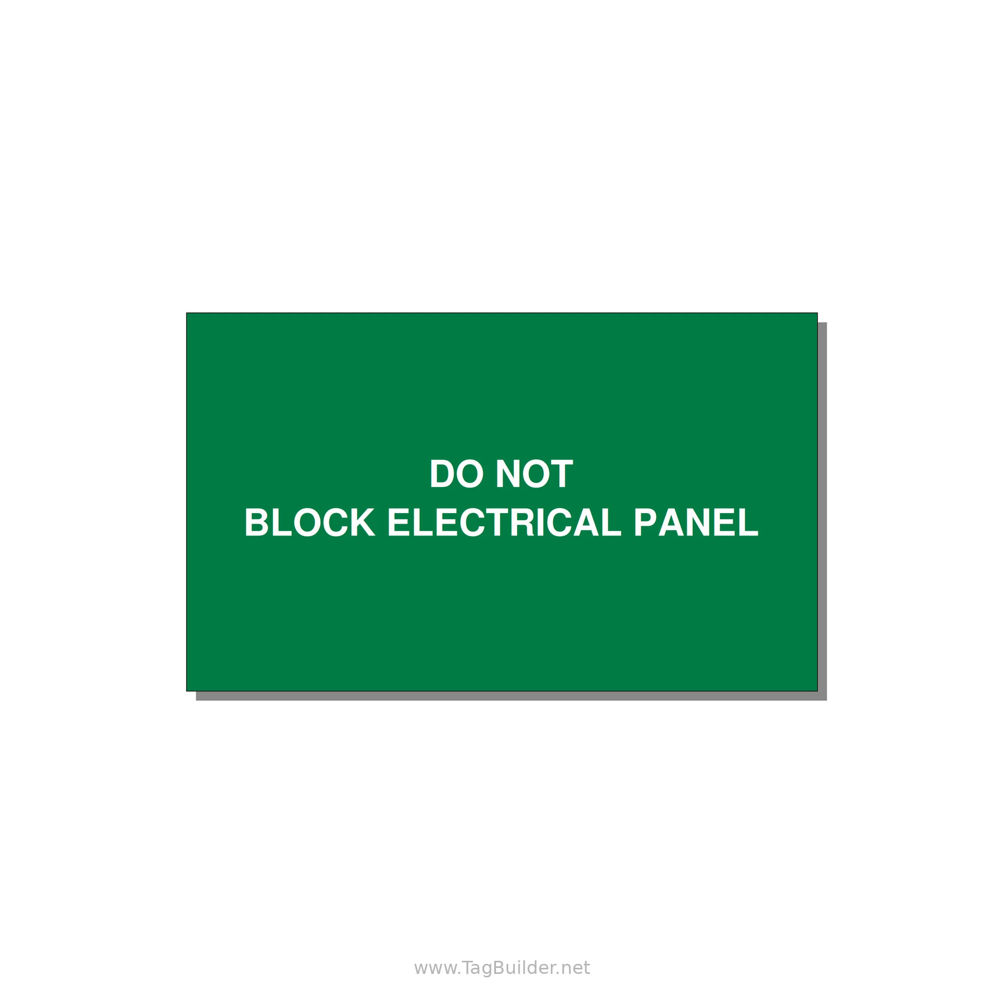 5.0x3.0" Electrical Safety Label - DO NOT BLOCK ELECTRICAL P — 5x3" White on Green, Adhesive