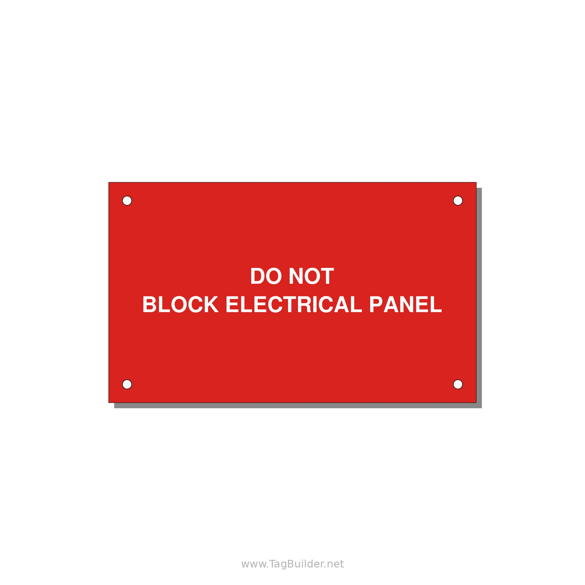 5.0x3.0" Electrical Safety Label - DO NOT BLOCK ELECTRICAL P — 5x3" White on Red, Holes