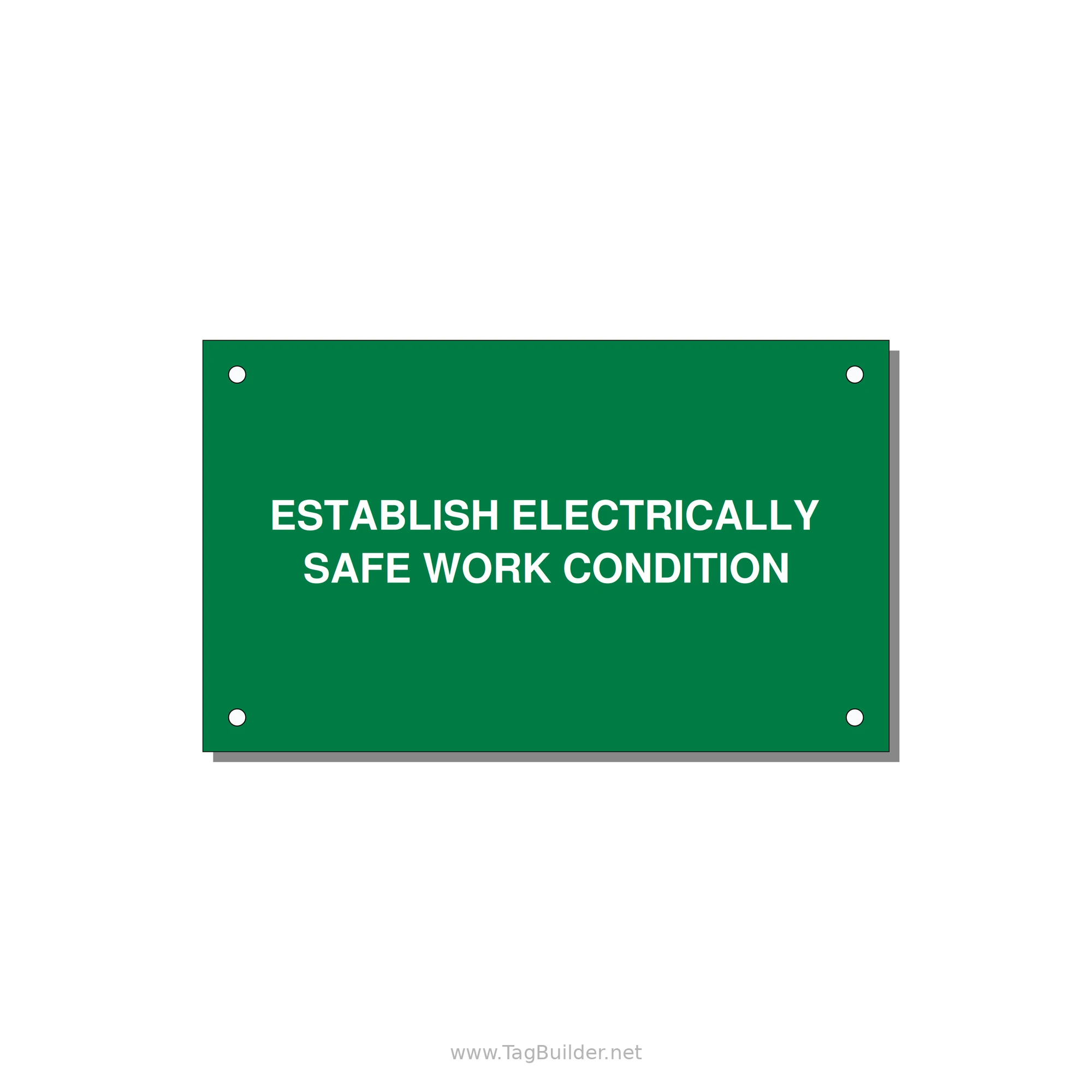 5.0x3.0" Electrical Safety Label - ESTABLISH ELECTRICALLY SA — 5x3" White on Green, Holes