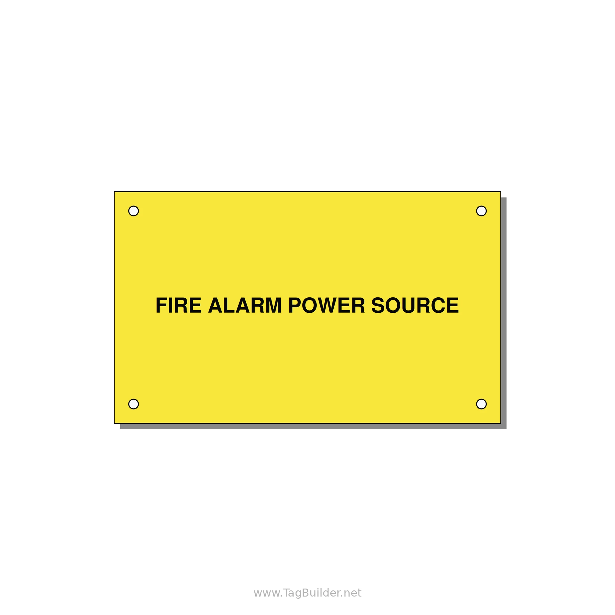 5.0x3.0" Fire Safety Label - FIRE ALARM POWER SOURCE — 5x3" Black on Yellow, Holes