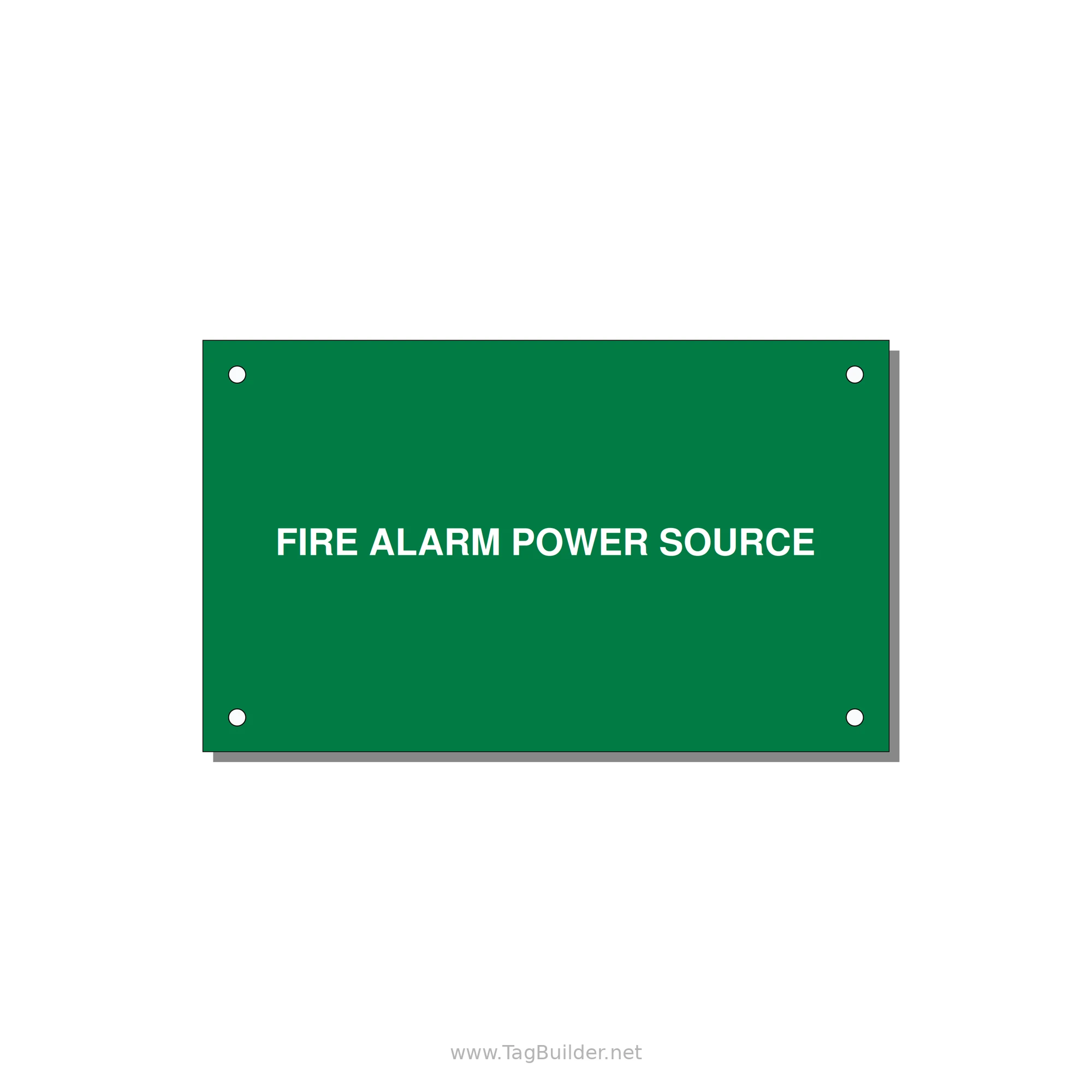 5.0x3.0" Fire Safety Label - FIRE ALARM POWER SOURCE — 5x3" White on Green, Holes