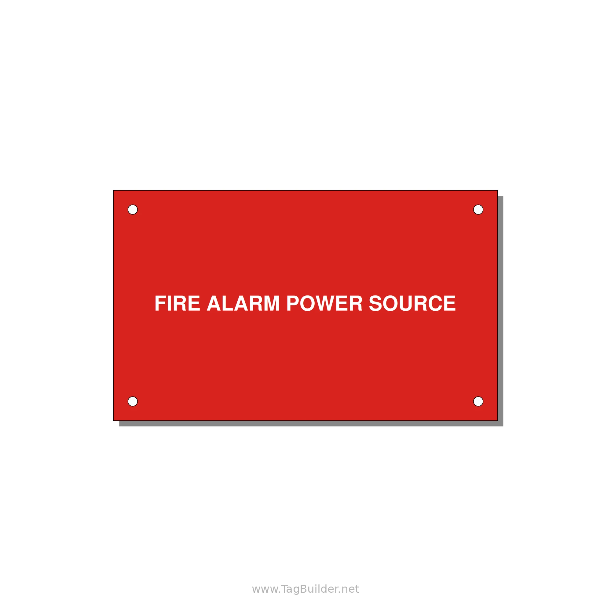 5.0x3.0" Fire Safety Label - FIRE ALARM POWER SOURCE — 5x3" White on Red, Holes