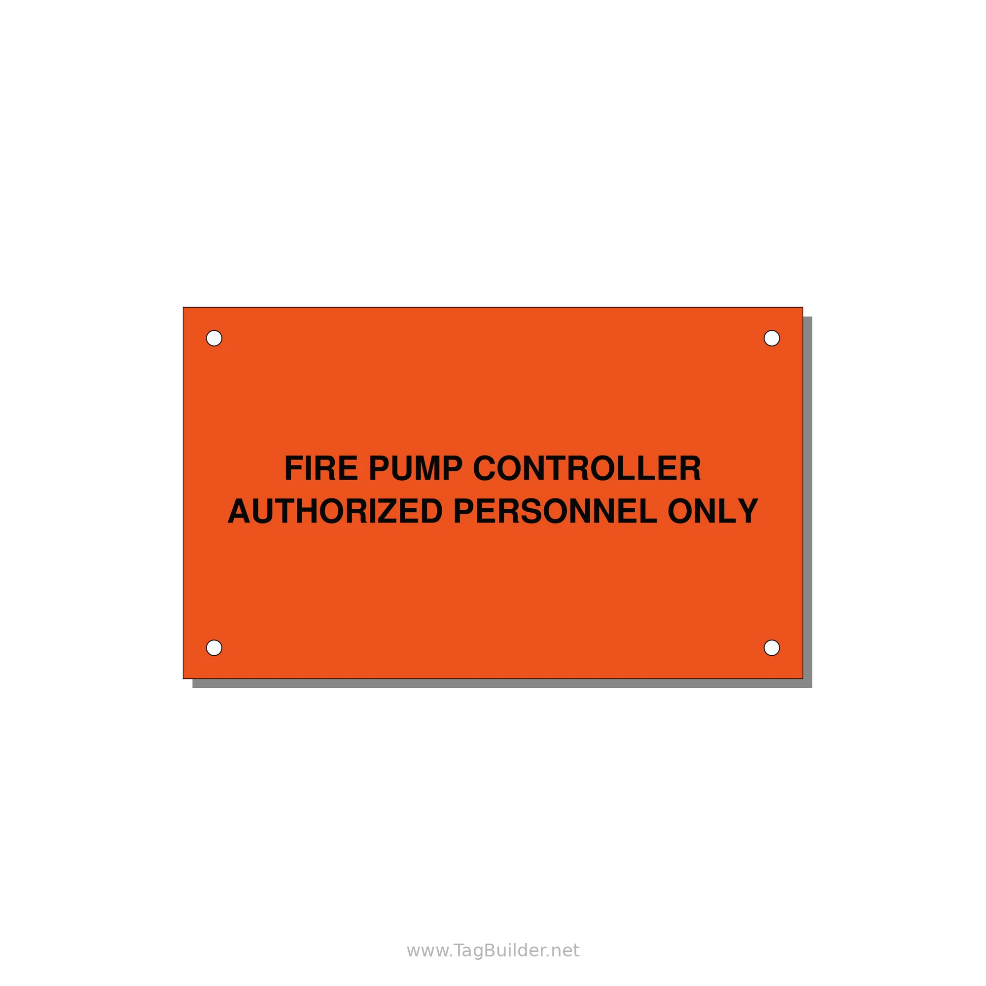 5.0x3.0" Fire Safety Label - FIRE PUMP CONTROLLER AUTH — 5x3" Black on Orange, Holes